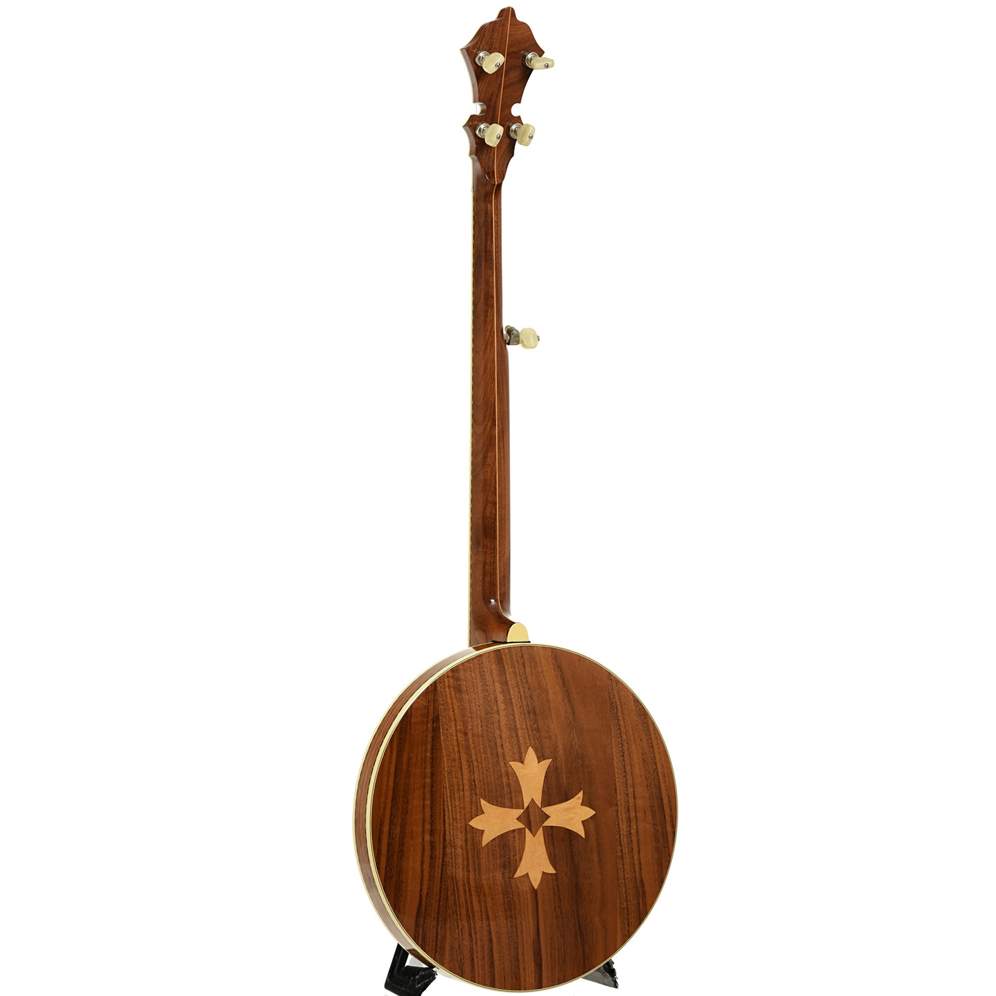 Full back and side of Stelling Golden Cross Walnut Resonator Banjo