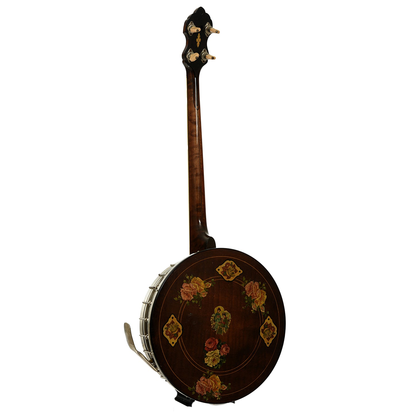Full back and side of Bacon & Day Silver Bell No.1 Tenor Banjo 