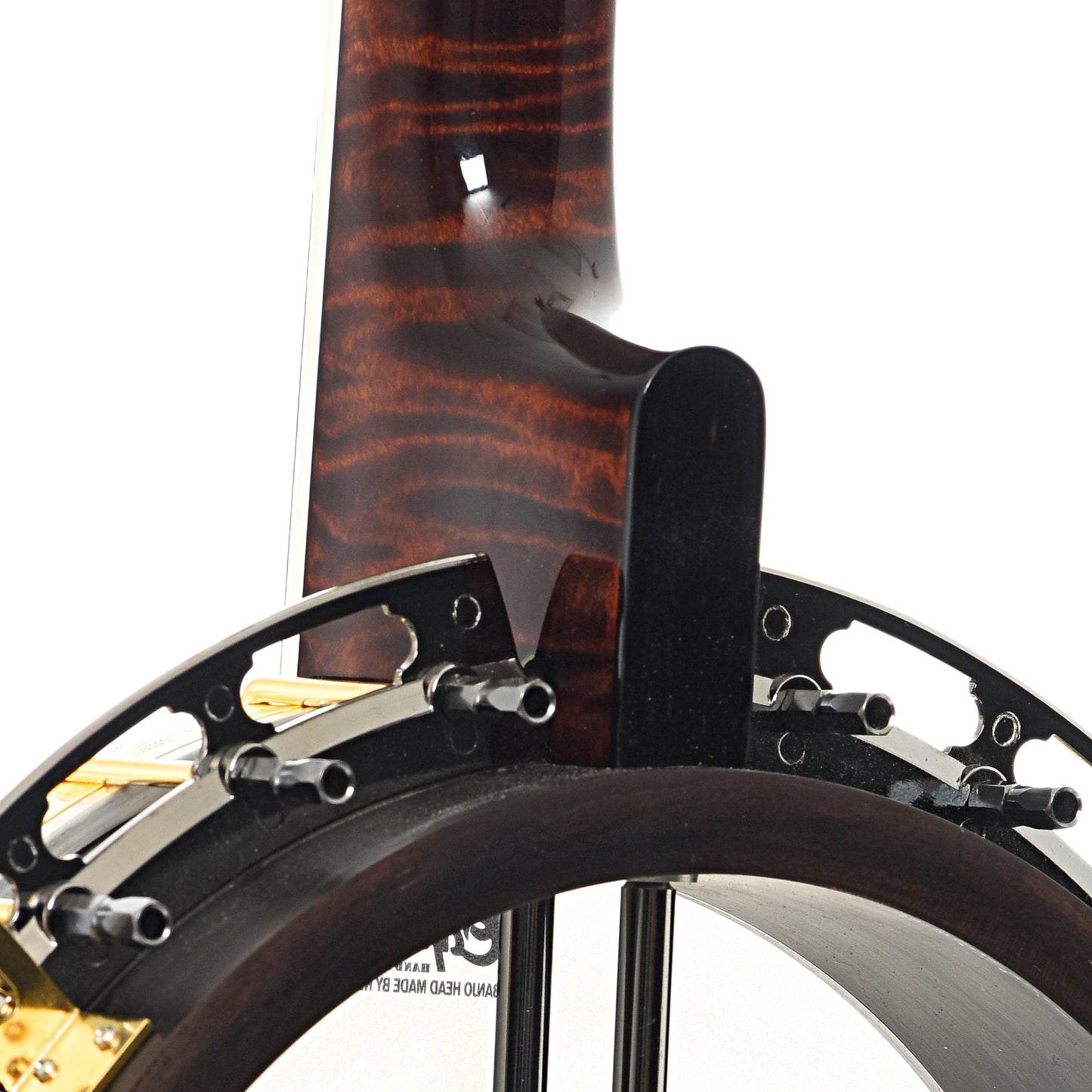 Neck heel of Capek Allegoria Gold Banjo, Flame Maple 