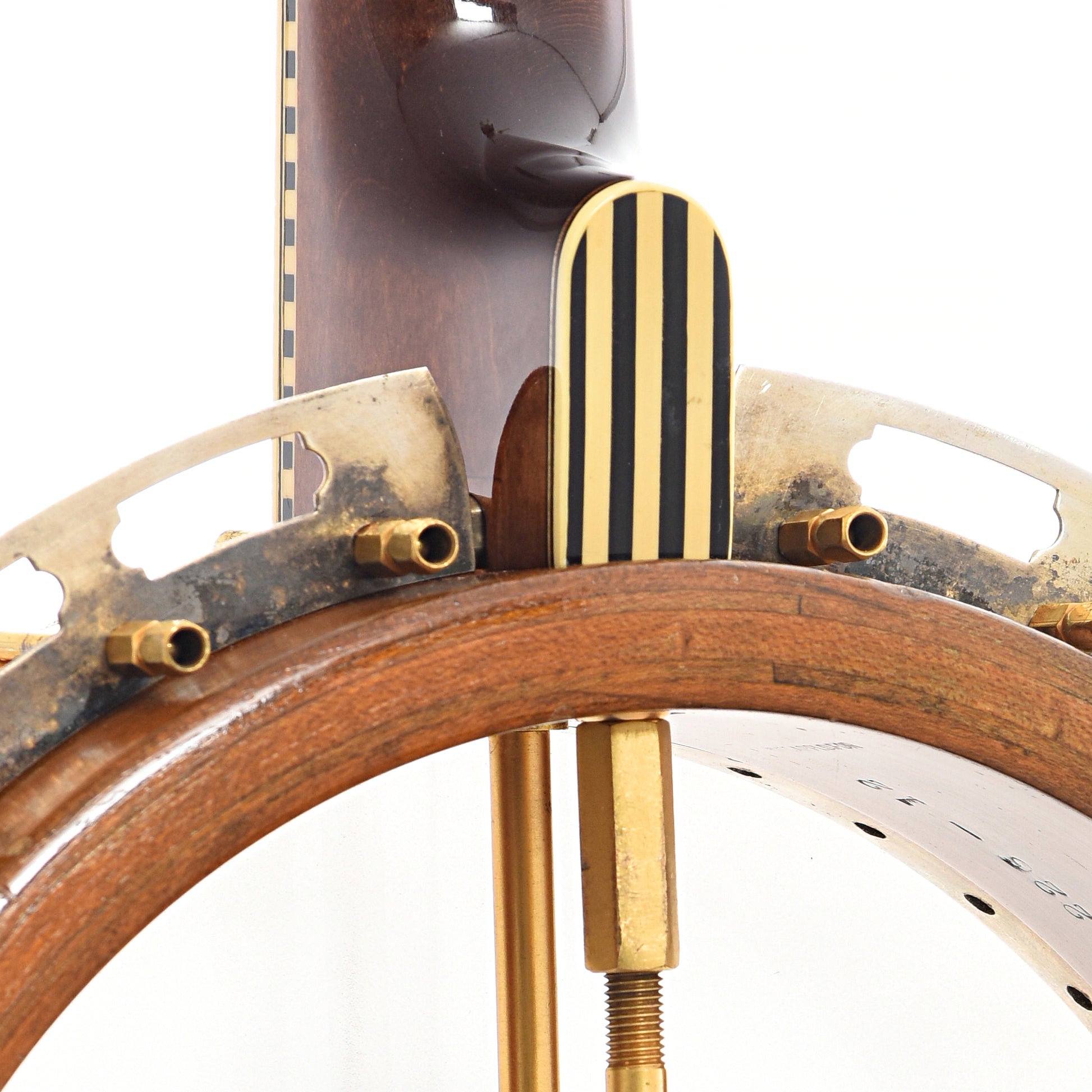 Neck joint of Gibson TB-6 Checkerboard Conversion Resonator Banjo (1928)