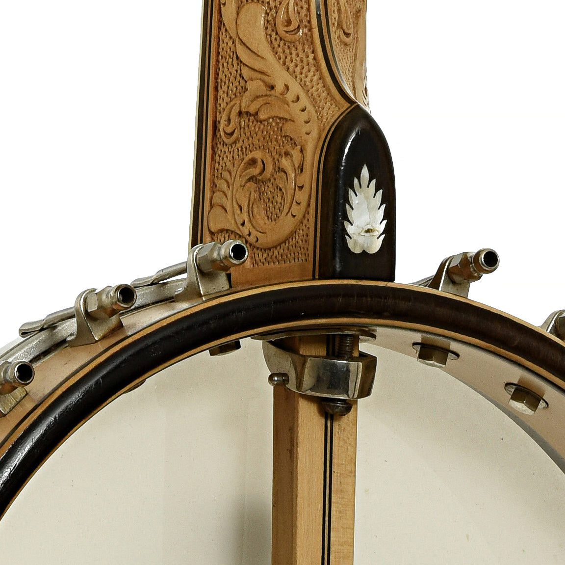 Neck joint of Bacon Blue Ribbon A1 Special Open Back Banjo