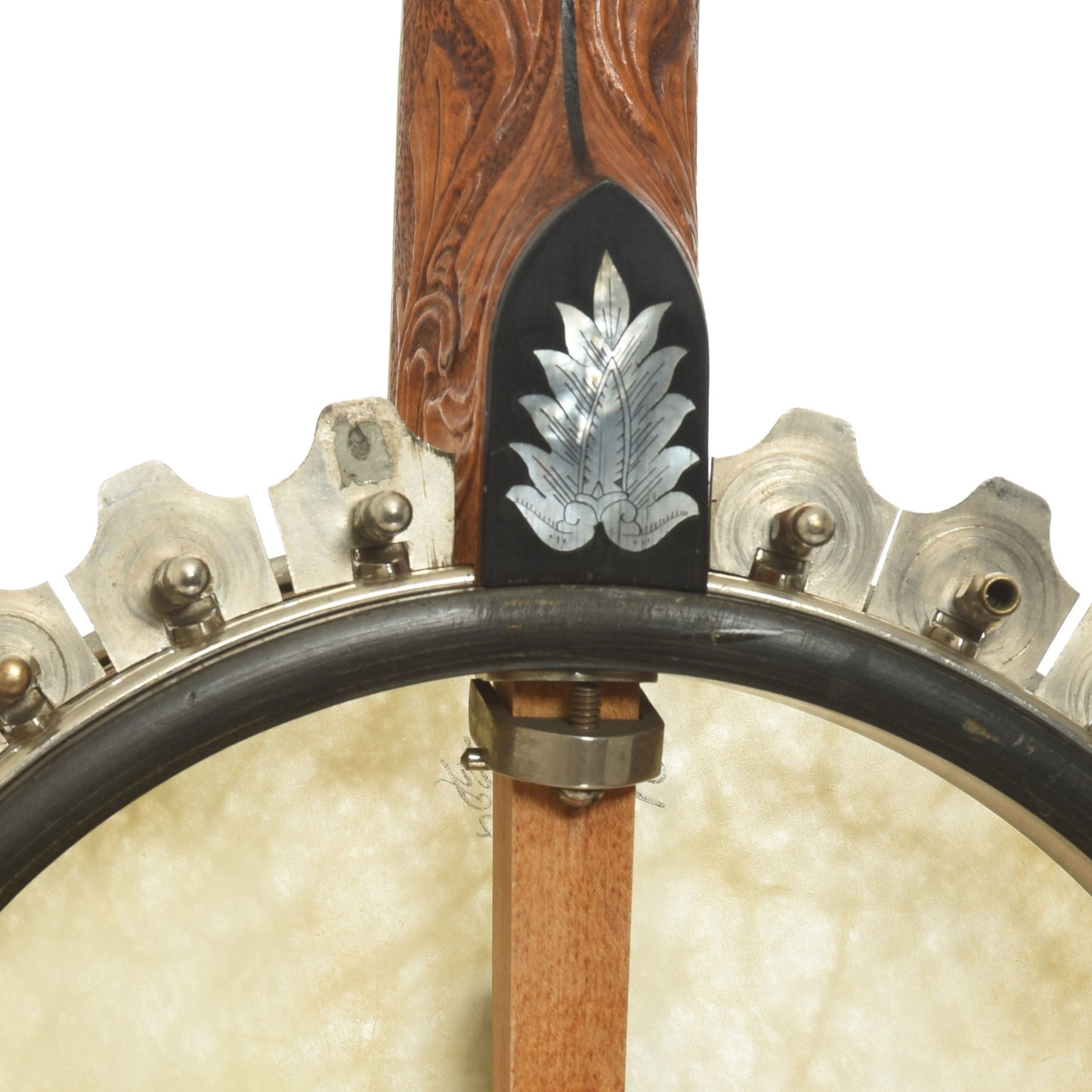 Neck joint and flange of Vega Vegaphone Professional Conversion Openback Banjo