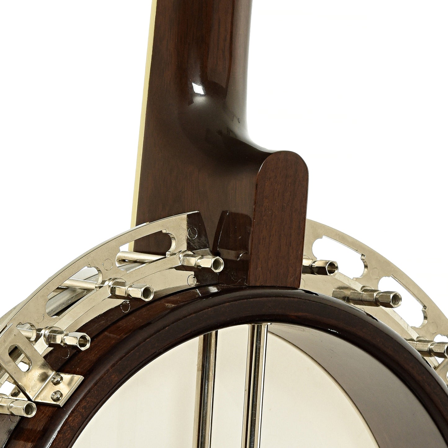 Rear neck joint and flange of Hatfield Buckdancer Custom Firefighter Resonator Banjo