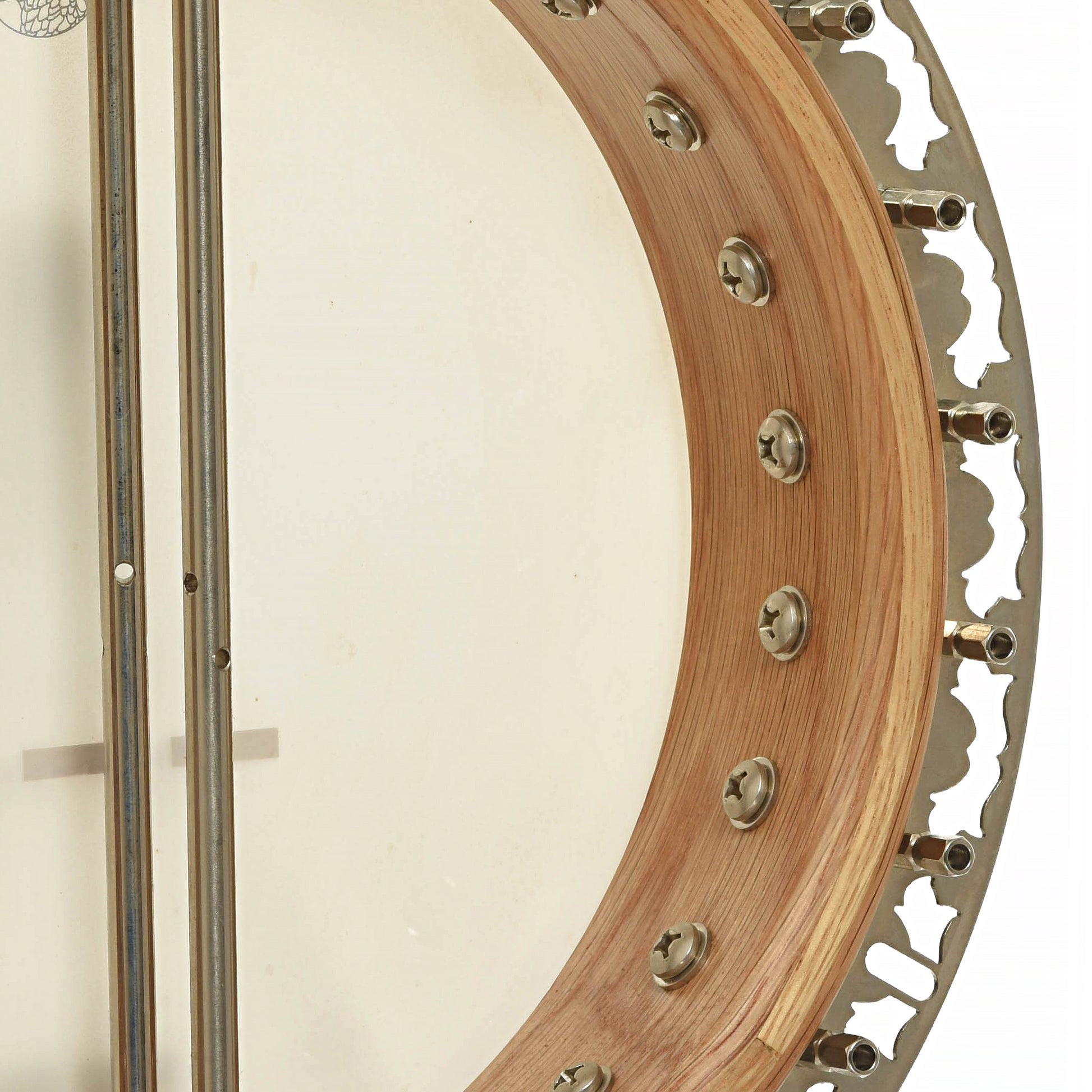 Inside rim of Deering 40th Anniversary White Oak Resonator Banjo 