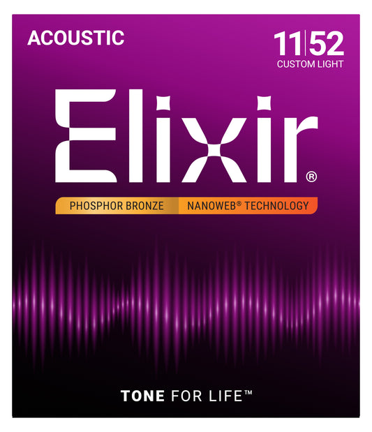 Elixir 16027 Phosphor Bronze Nanoweb Custom Light 6-String Acoustic Guitar Strings