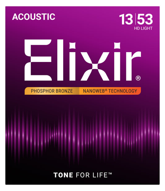Elixir 16182 Phosphor Bronze Nanoweb HD Light Gauge 6-String Acoustic Guitar Strings