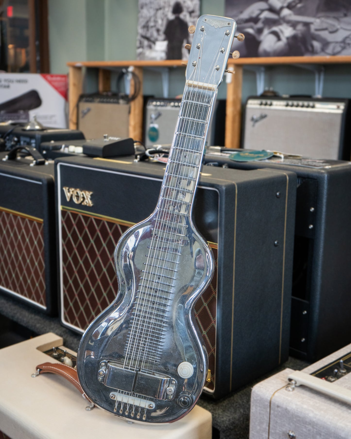 Showroom photo of Rickenbacker Silver Hawaiian Lap Steel (1939)