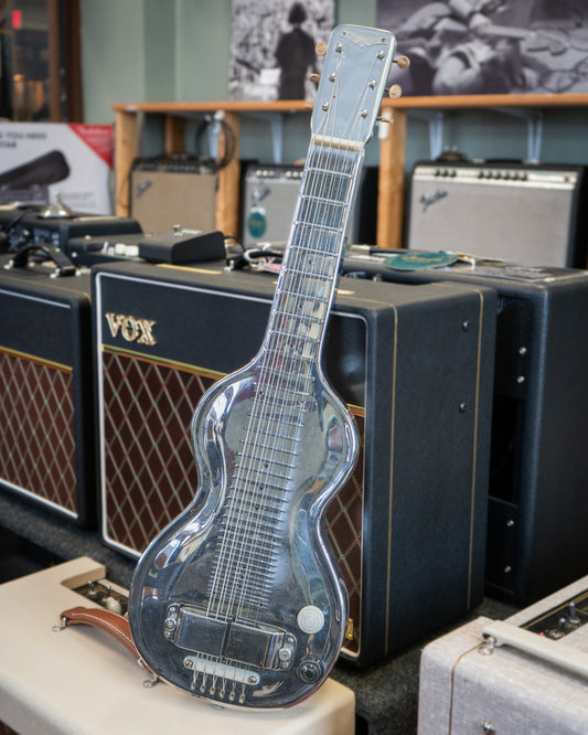 Showroom photo of Rickenbacker Silver Hawaiian Lap Steel (1939)