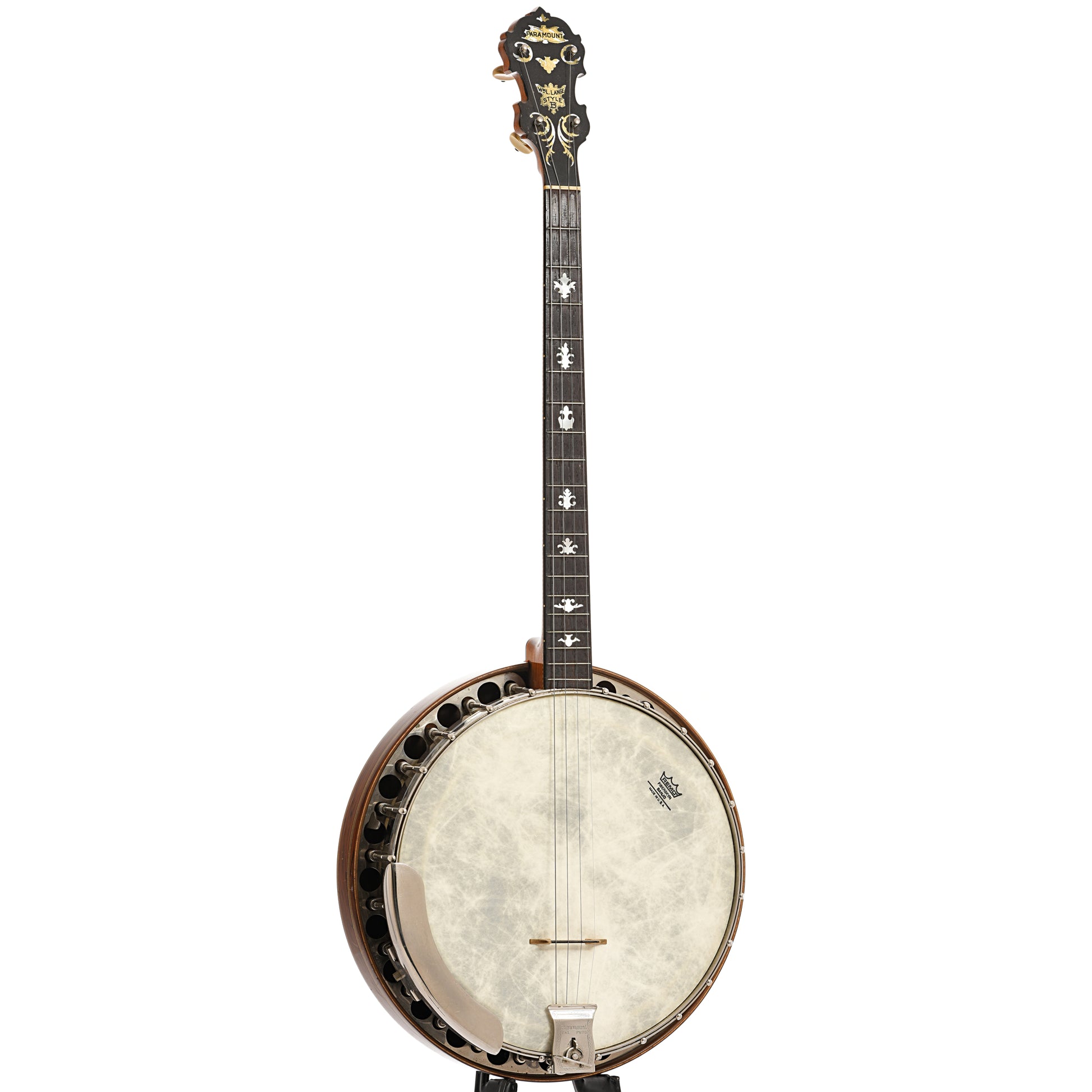 Full front and side of Paramount Style B Tenor Banjo