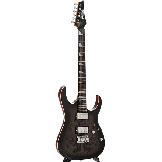 Full front and side of Ibanez RG Gio Series GRG220PA1 Electric Guitar, Brown Black Burst