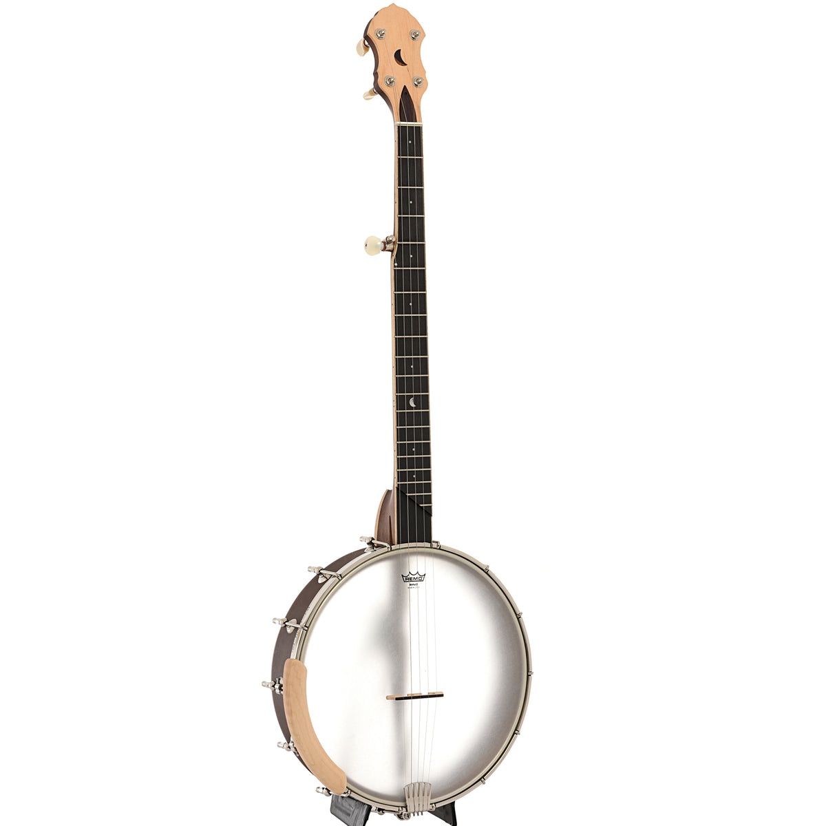 Full Front & Side of Gold Tone HM-100 High Moon 12in Openback Banjo & Case, Shopworn