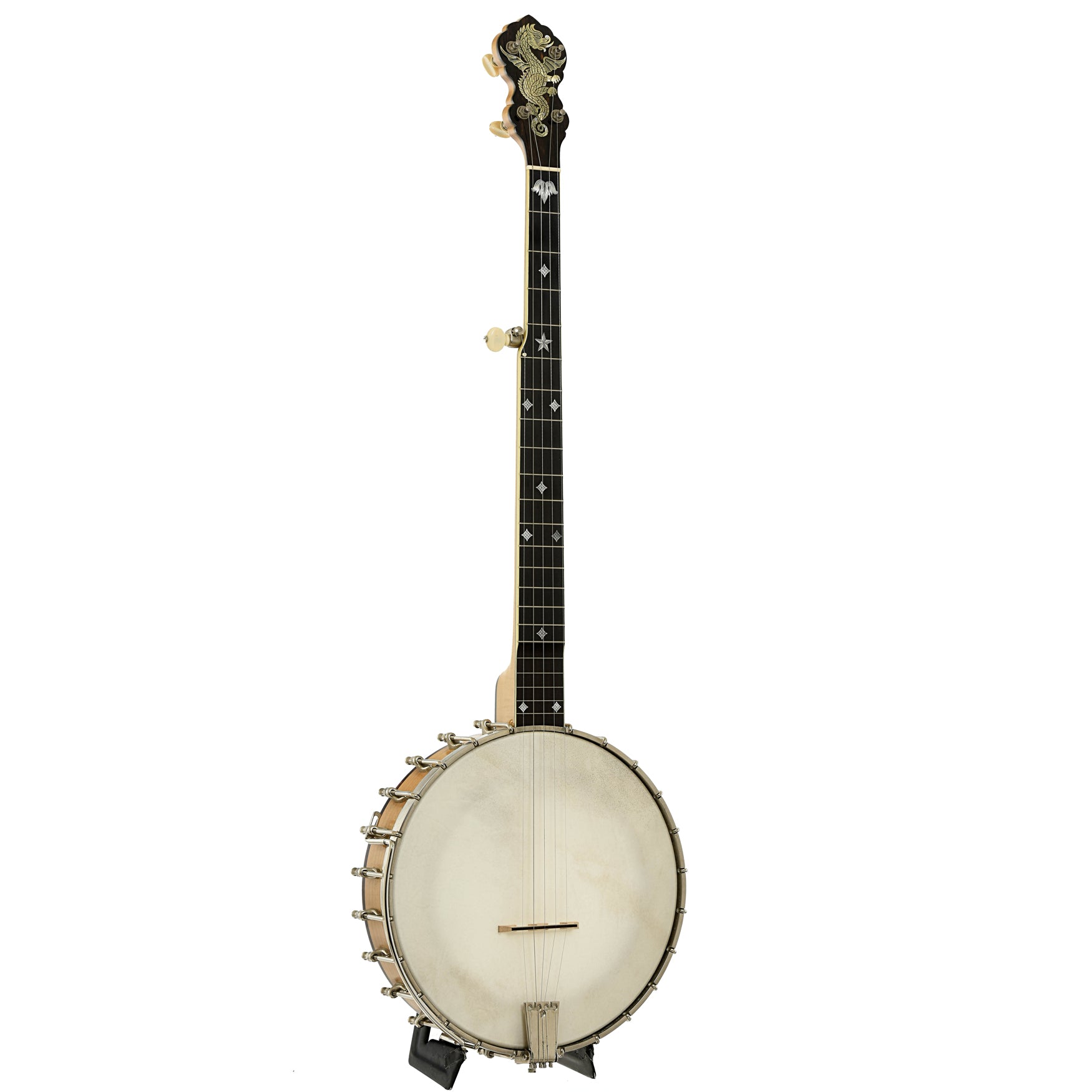 Full front and side of Bart Reiter Professional Custom Open Back Banjo
