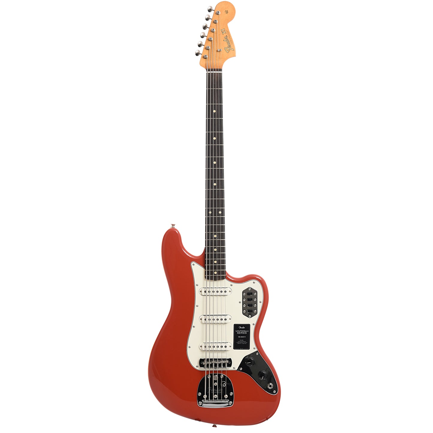 Full front of Fender Vintera II '60s Bass VI, Fiesta Red