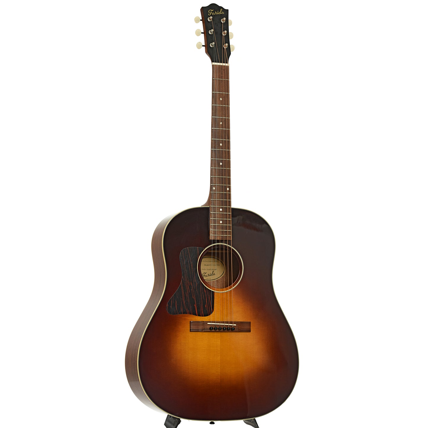Full front and side of Farida OT-62 LH VBS Acoustic Guitar 