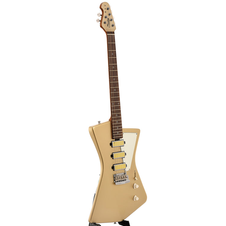 Full front and side of Sterling by Music Man St. Vincent Goldie Electric Guitar, Cashmere