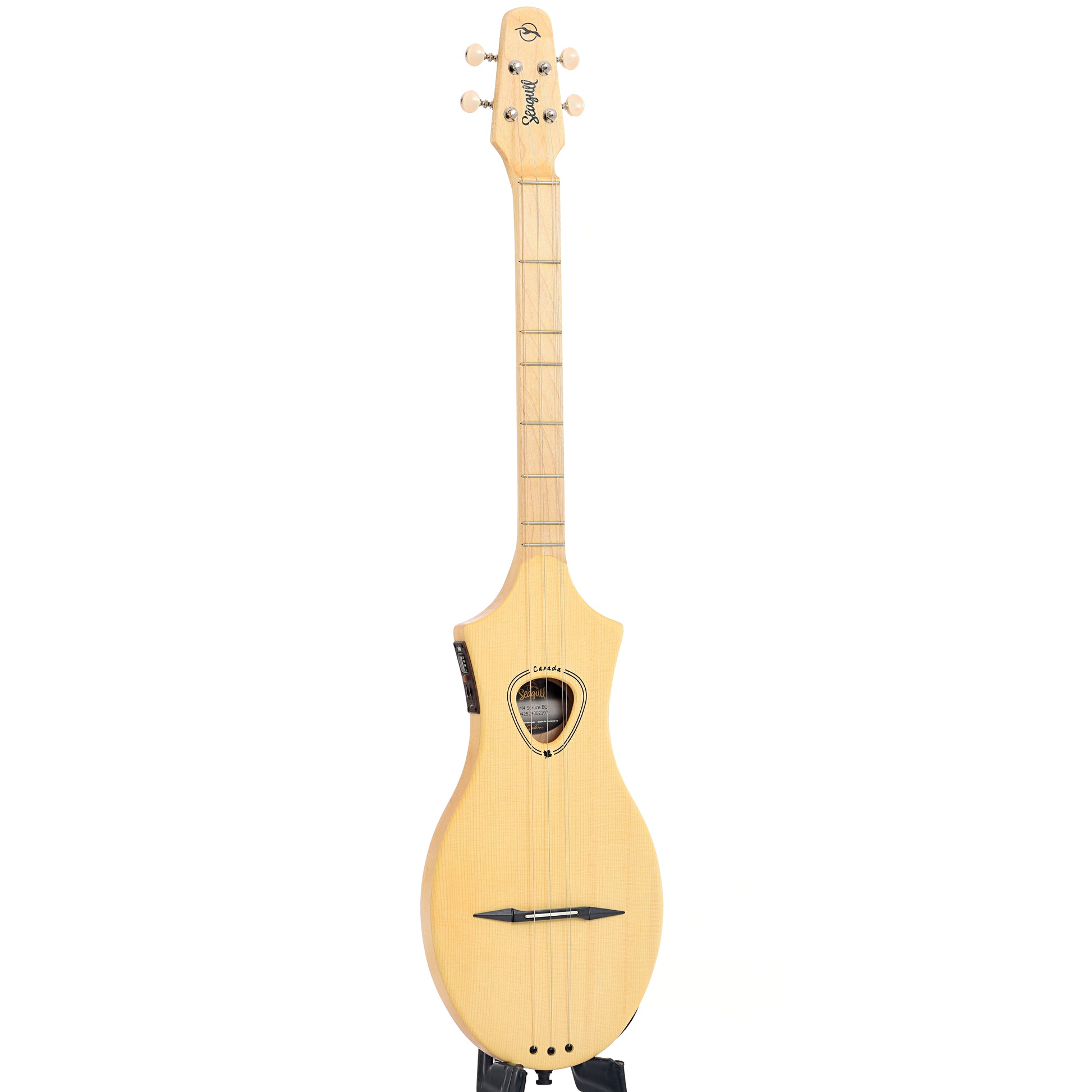 Full front and side of Seagull M4 "Merlin" 4-String Diatonic Acoustic Instrument with Pickup