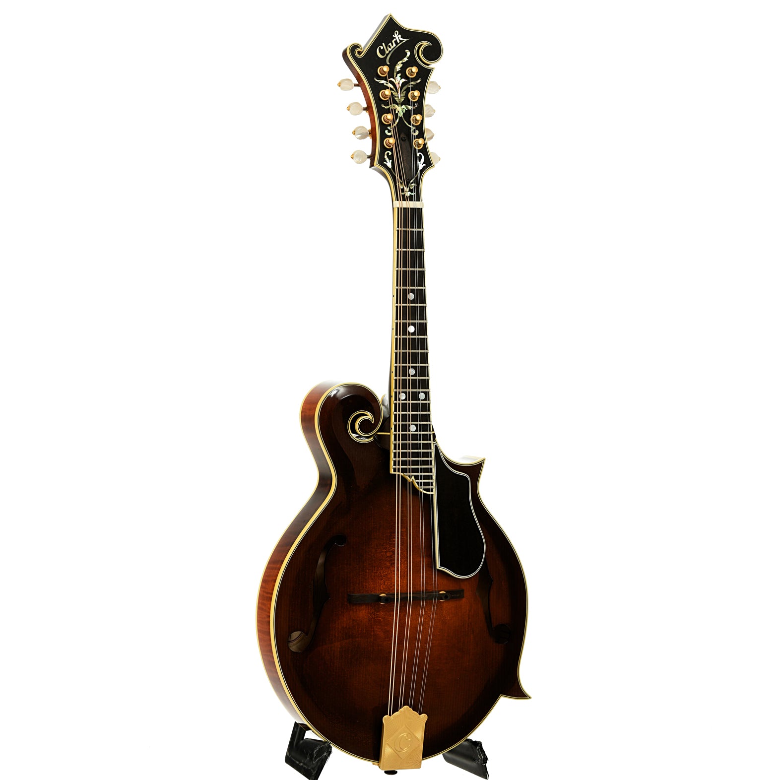 Full front and side of Clark F-5 Mandolin 