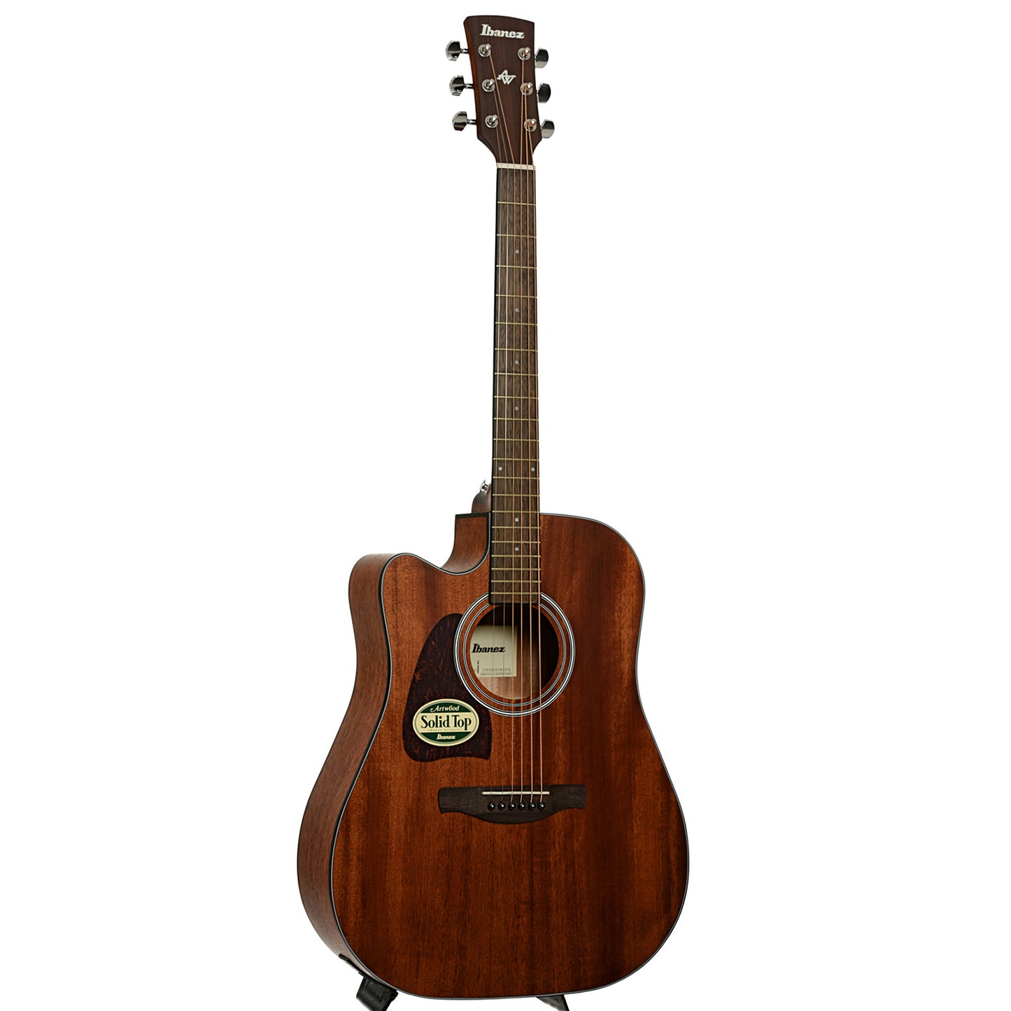 Full front and side of Ibanez AW54LCE Artwood Left-Handed Dreadnought Acoustic-Electric, Open Pore Natural