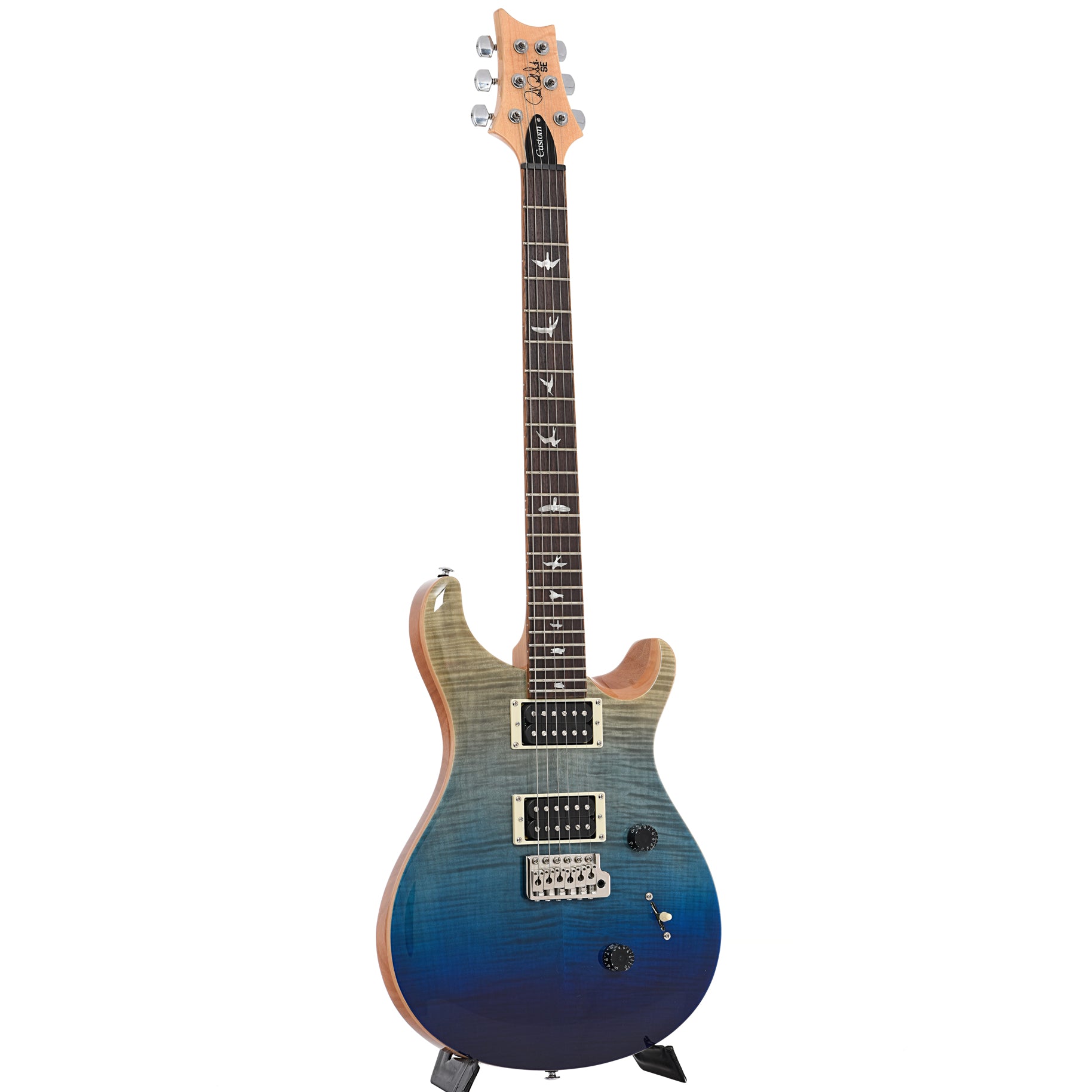 Full front and side of PRS SE Limited Edition Custom 24 Electric Guitar, Blue Fade