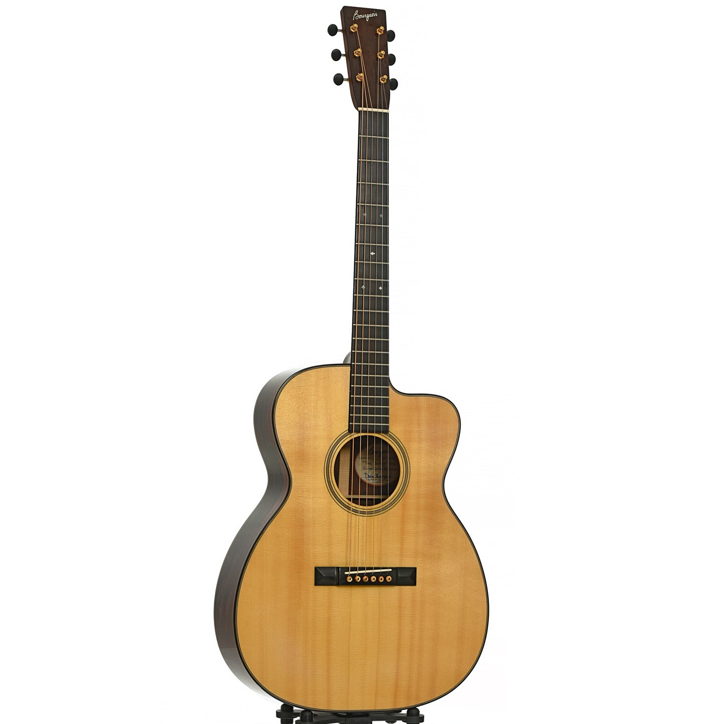 Full front and side of Bourgeois The Soloist OMC Acoustic Guitar 