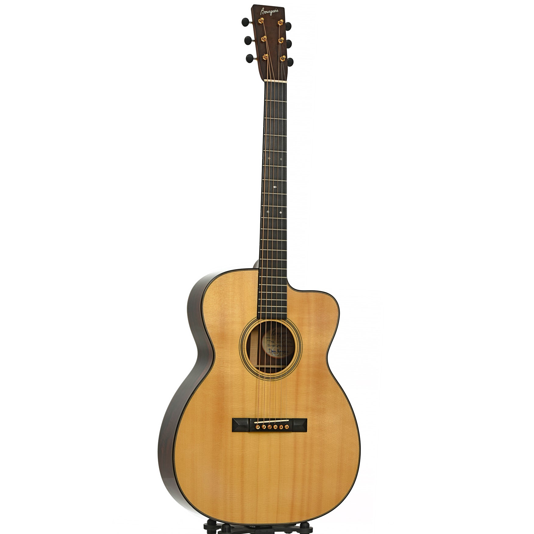 Full front and side of Bourgeois The Soloist OMC Acoustic Guitar 
