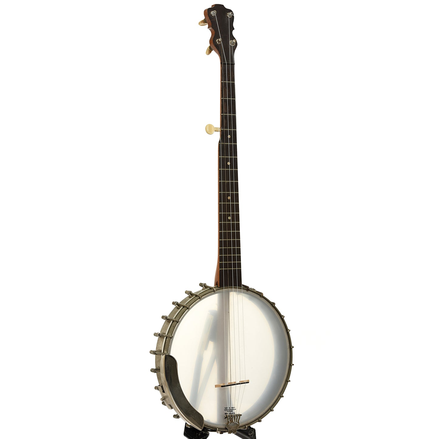 Full front and side of Lyon & Healy College Line Openback Banjo 