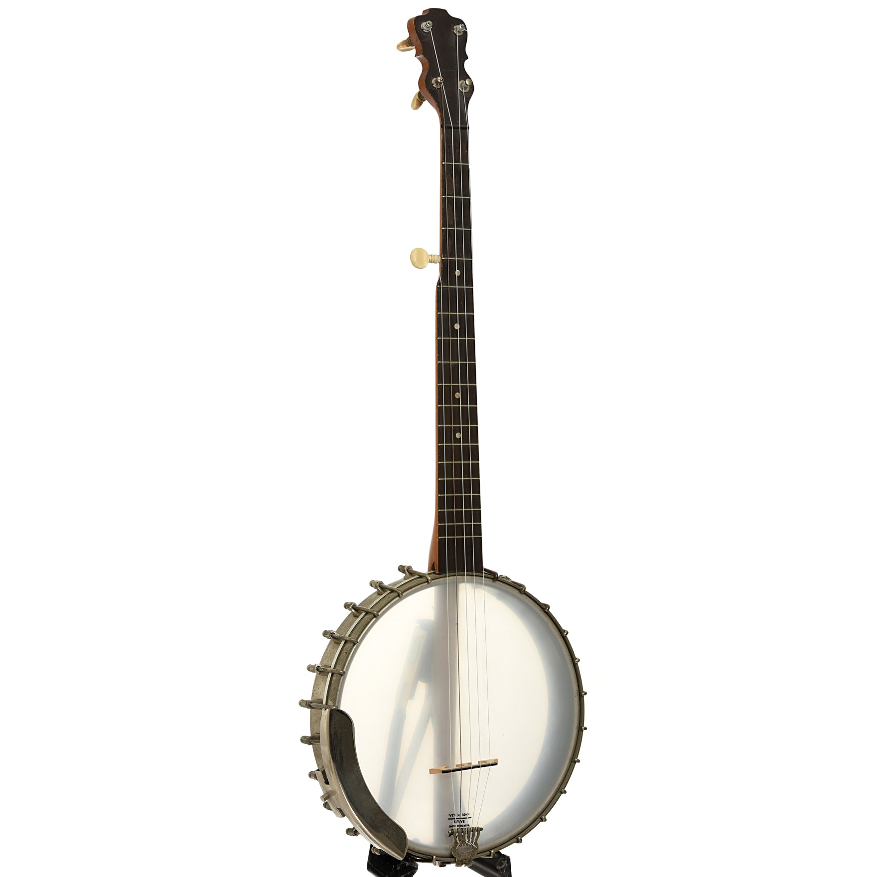 Full front and side of Lyon & Healy College Line Openback Banjo 