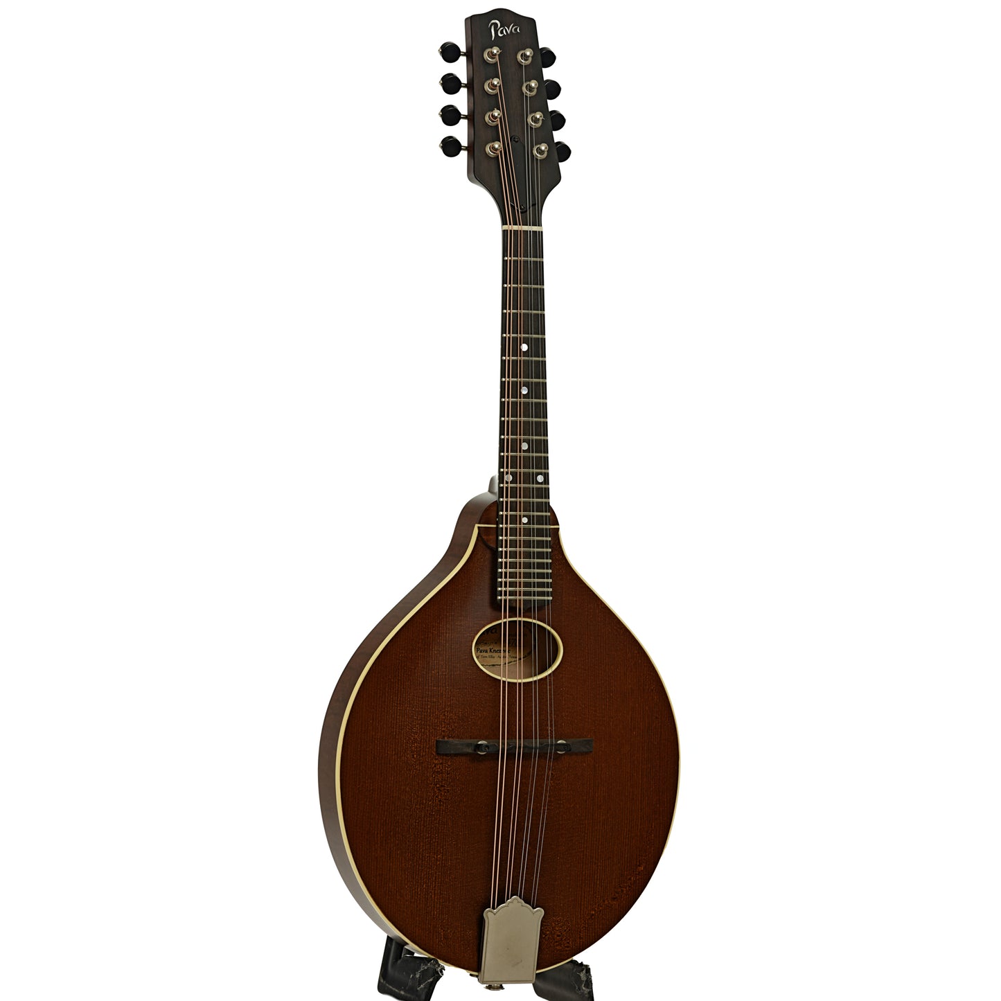 Full front and side of Pava A5 Satin Oval Hole Mandolin