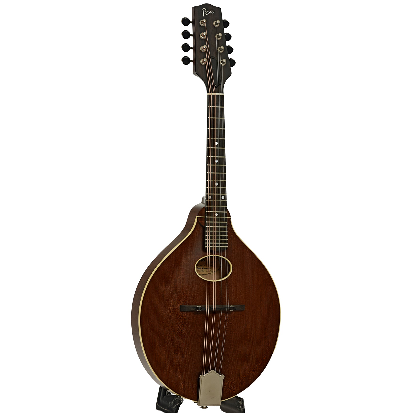 Full front and side of Pava A5 Satin Oval Hole Mandolin