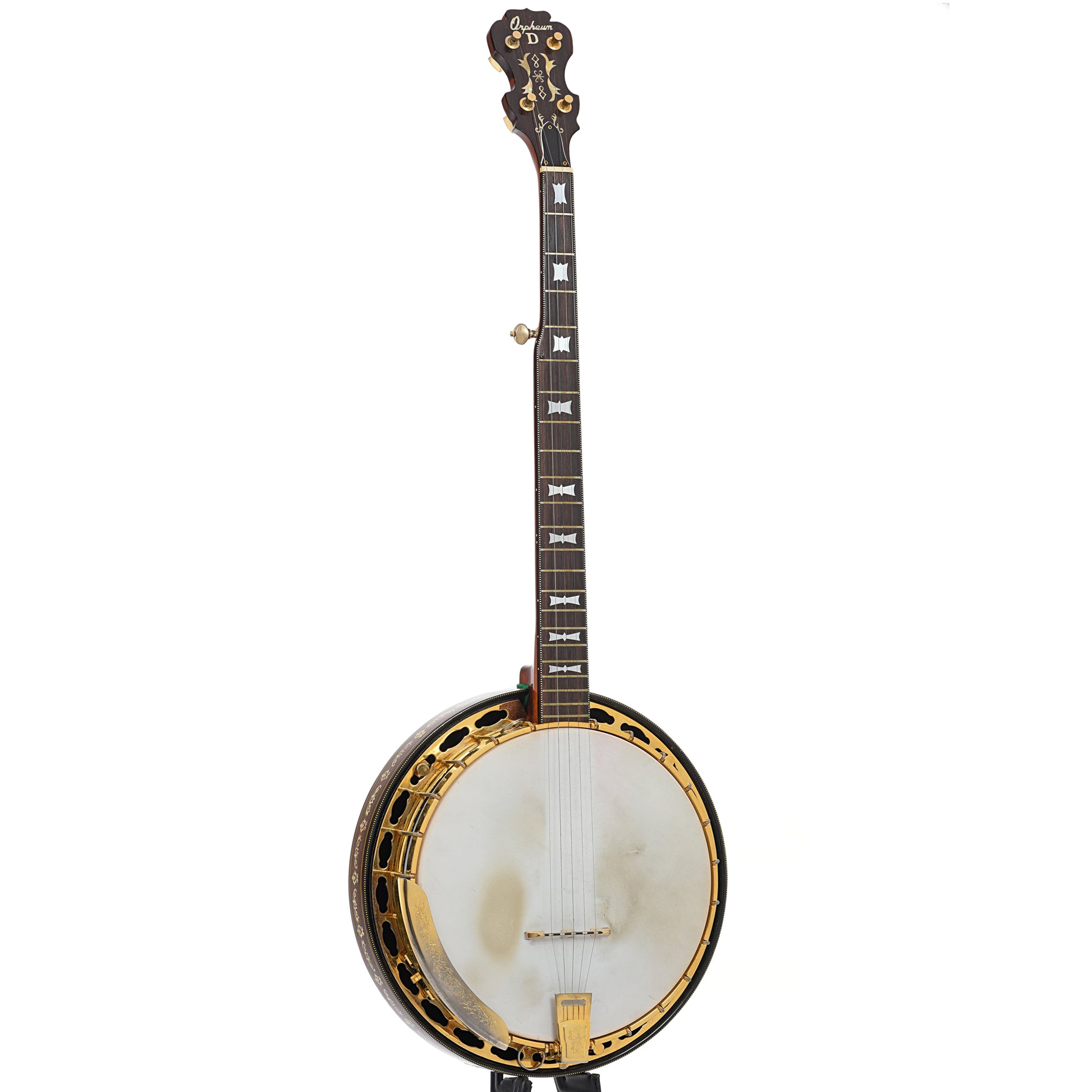 Full front and side of Orpheum Deluxe Resonator Banjo (1970s)