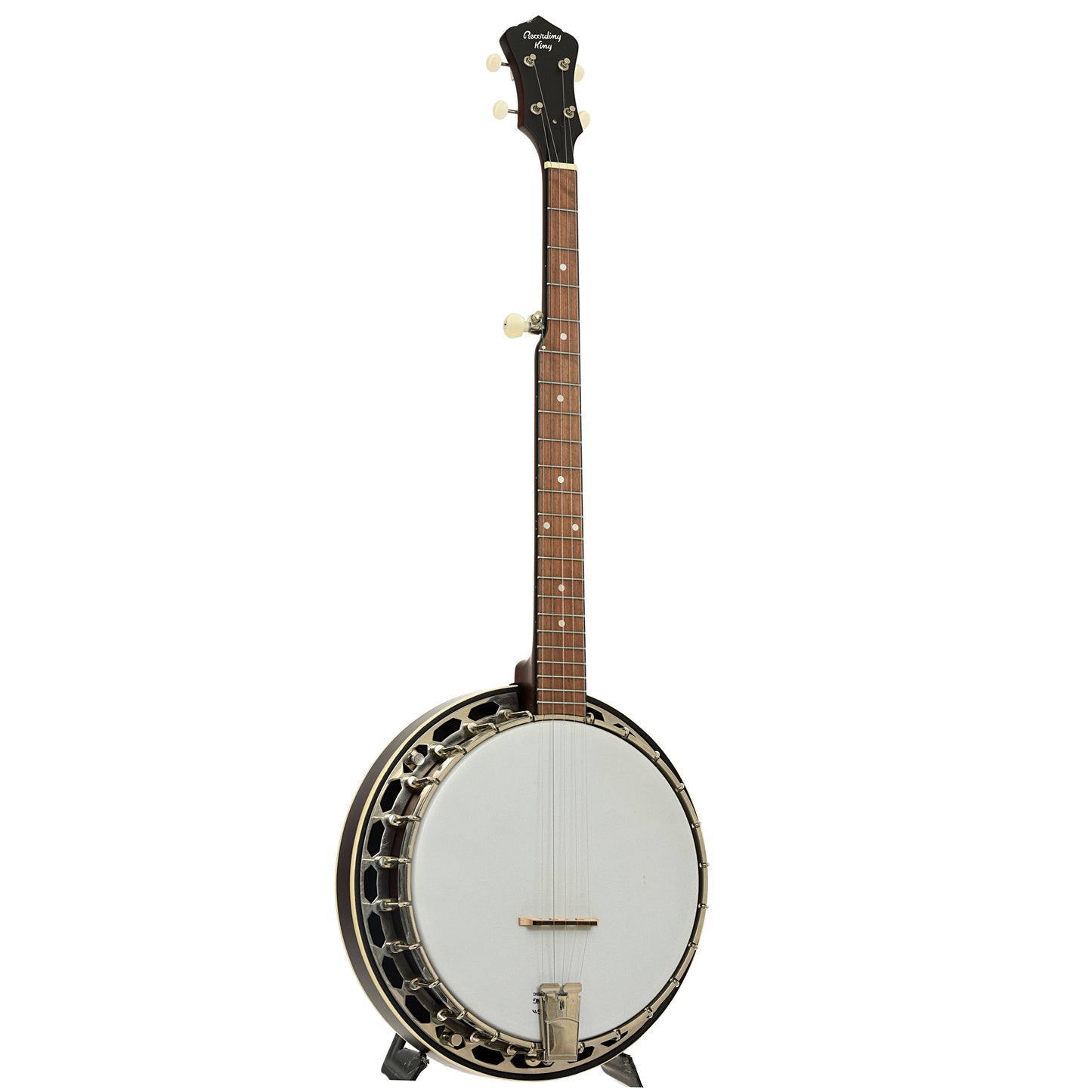 Full front and side of Recording King RKH-05 Dirty 30s Resonator Banjo