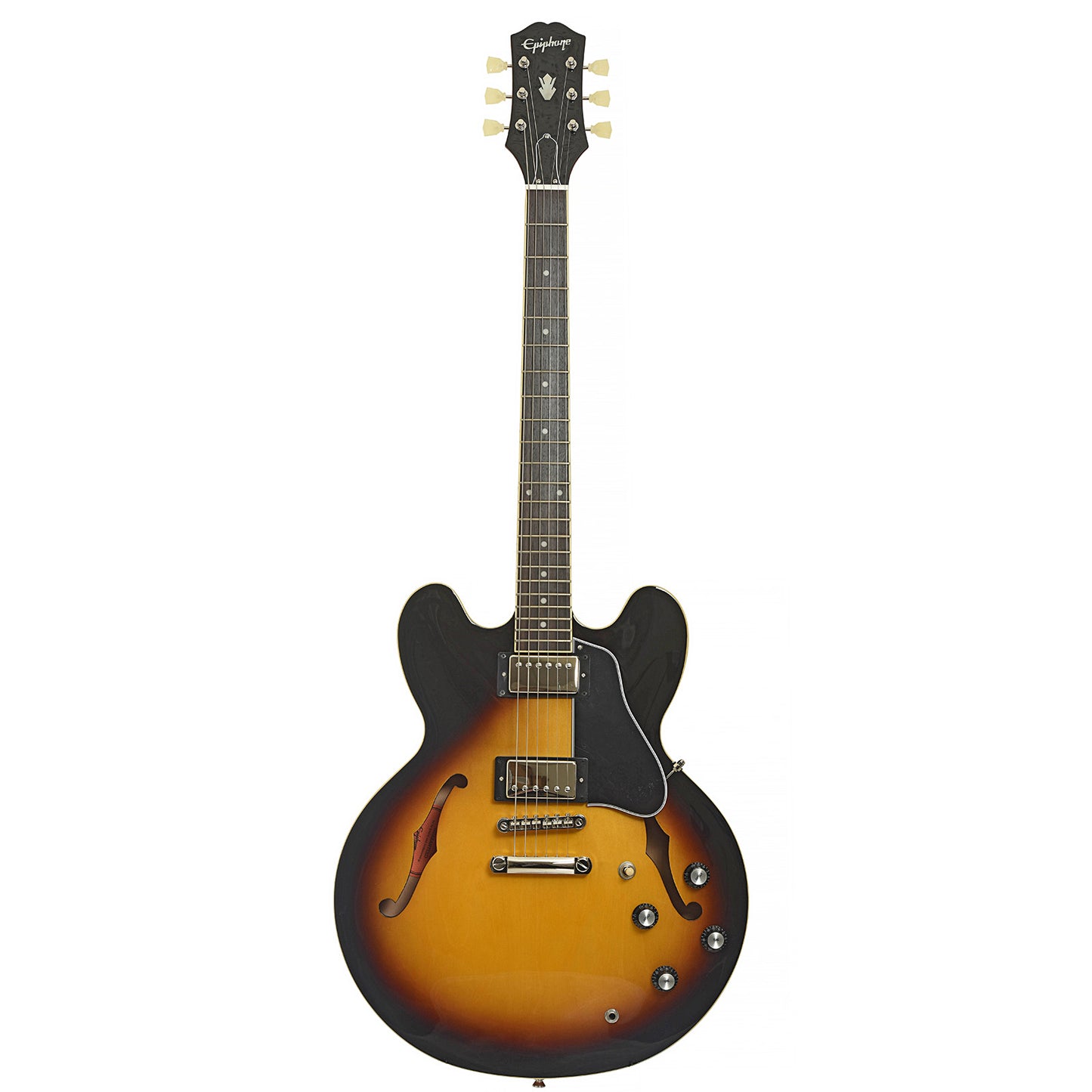 Full front of Epiphone ES-335 Semi-Hollowbody Electric Guitar, Vintage Sunburst