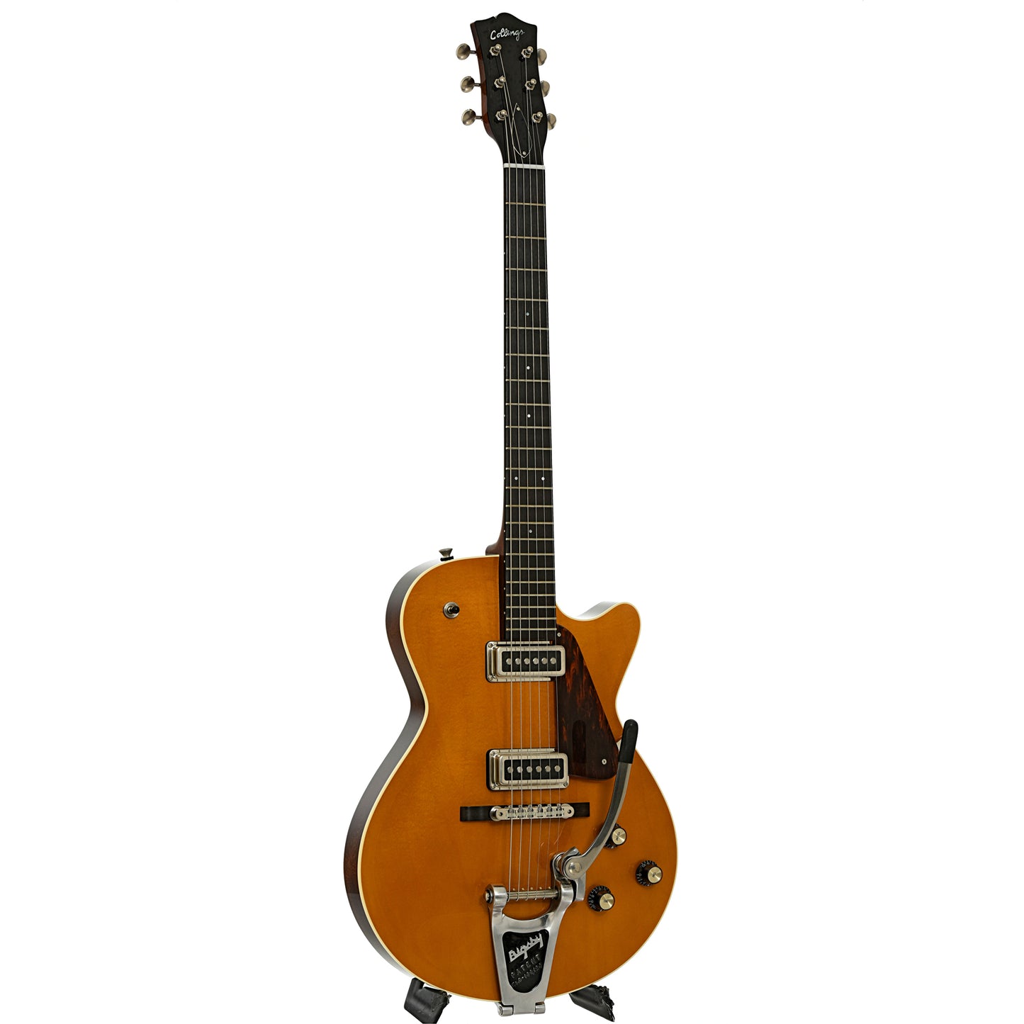 Full front and side of Collings 470 JL Julian Lage Electric Guitar - Antiqued Blonde