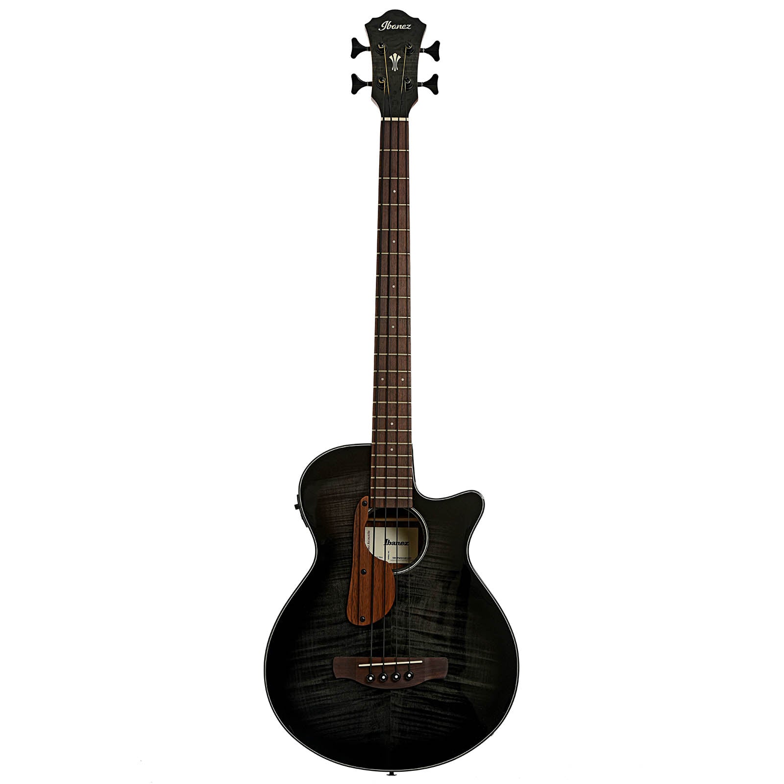 Full front of Ibanez AEGB25E Acoustic-Electric Bass Guitar - Transparent Black Sunburst