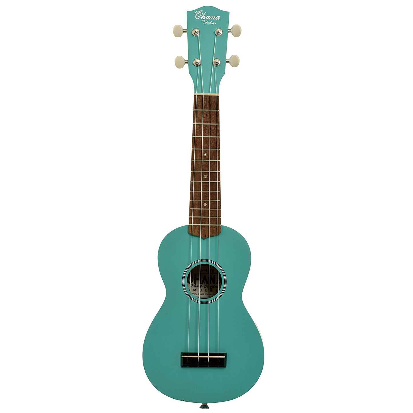 Full front of Ohana SK-10 Soprano Ukulele Starter Pack, Turquoise