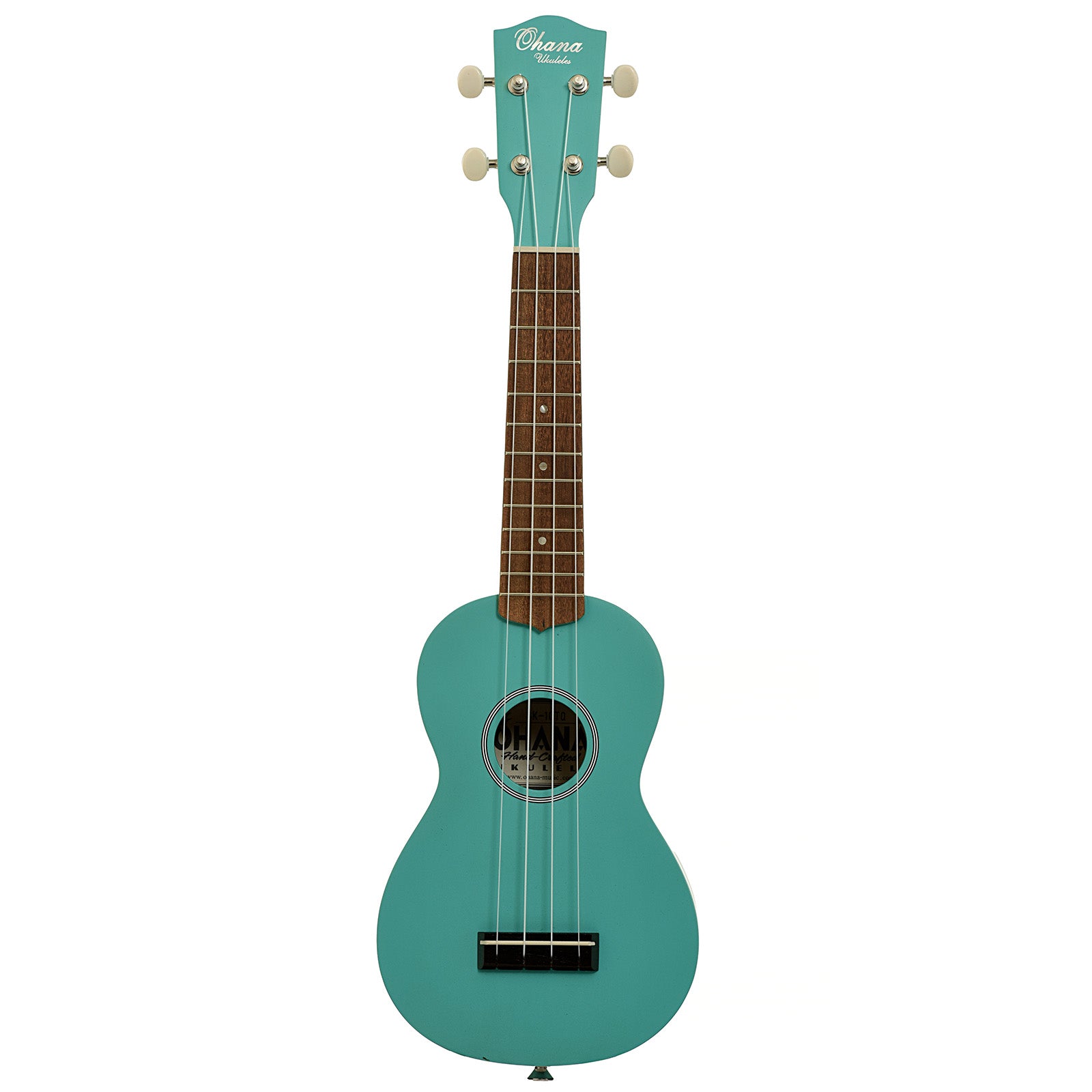 Full front of Ohana SK-10 Soprano Ukulele Starter Pack, Turquoise