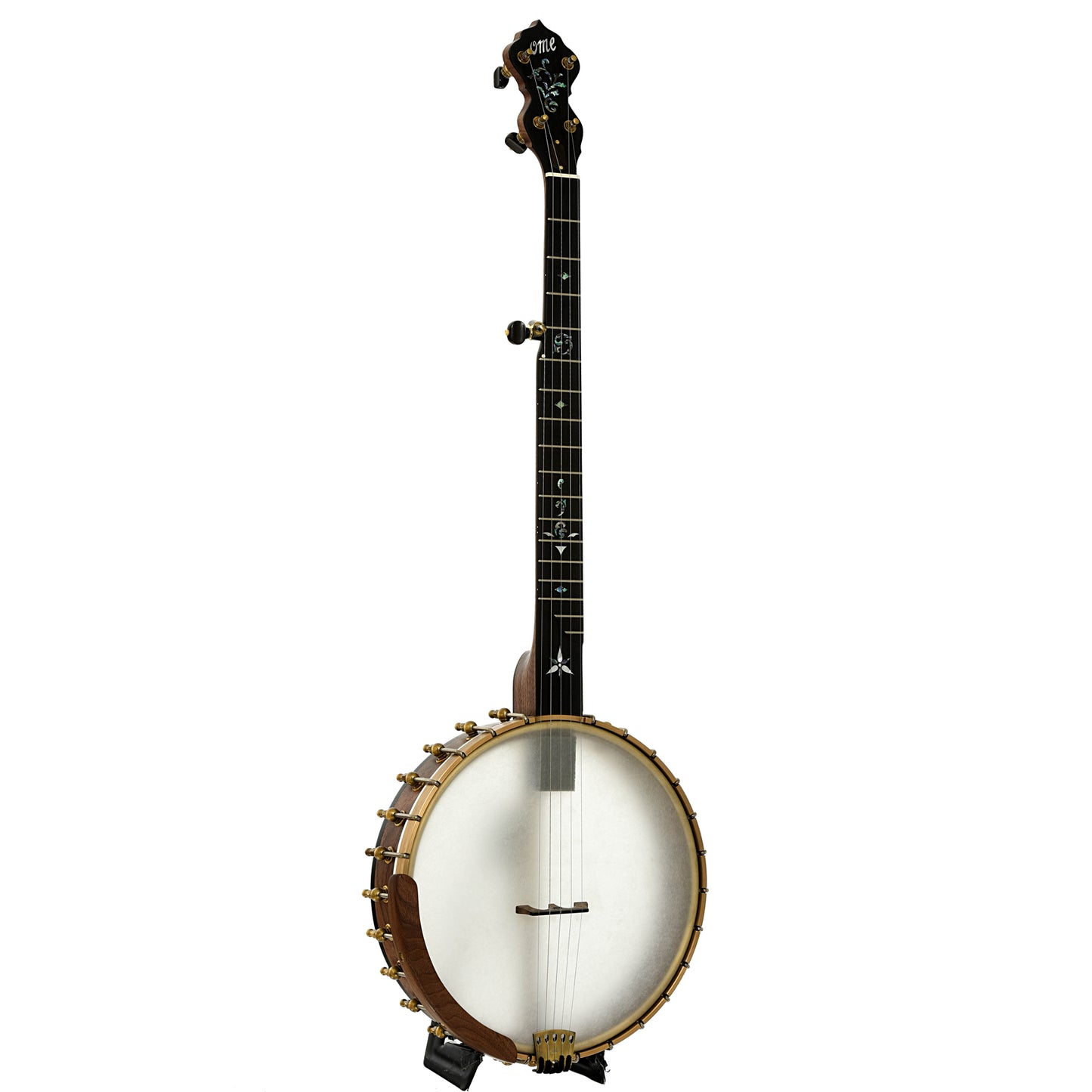 Full front and side of Ome Juniper 12" Openback Banjo