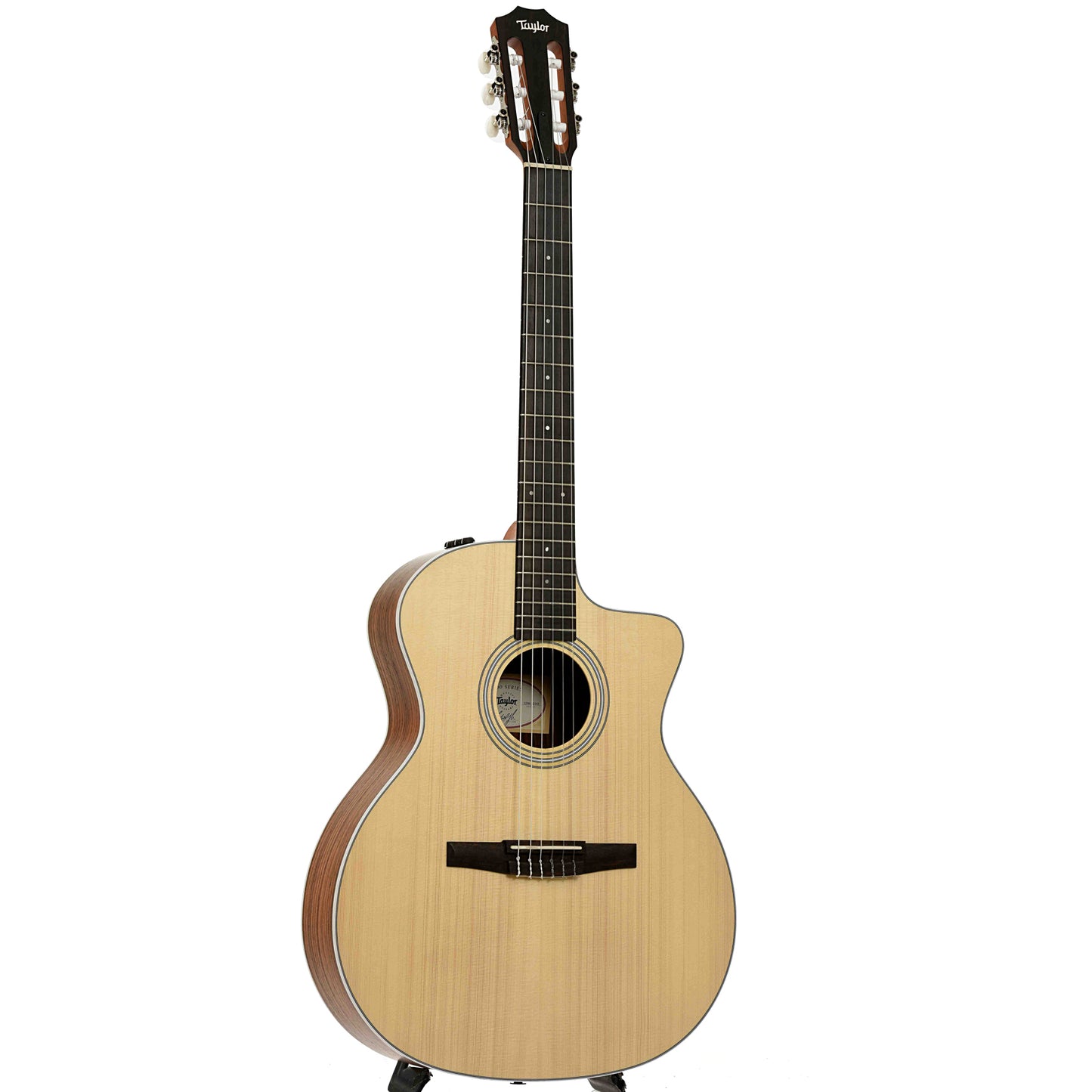 Full front and side of Taylor 214CE-N Nylon String Acoustic Guitar