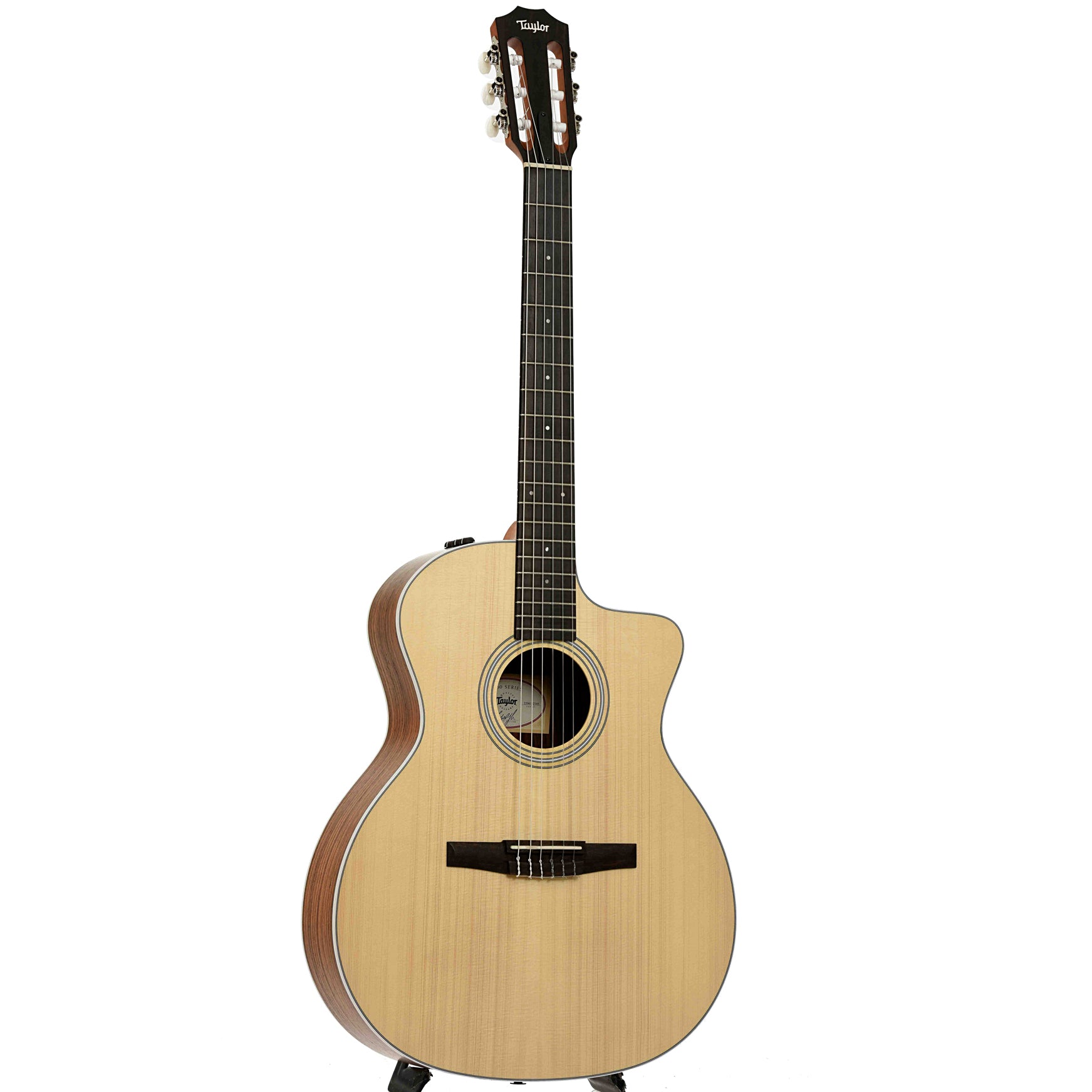 Full front and side of Taylor 214CE-N Nylon String Acoustic Guitar