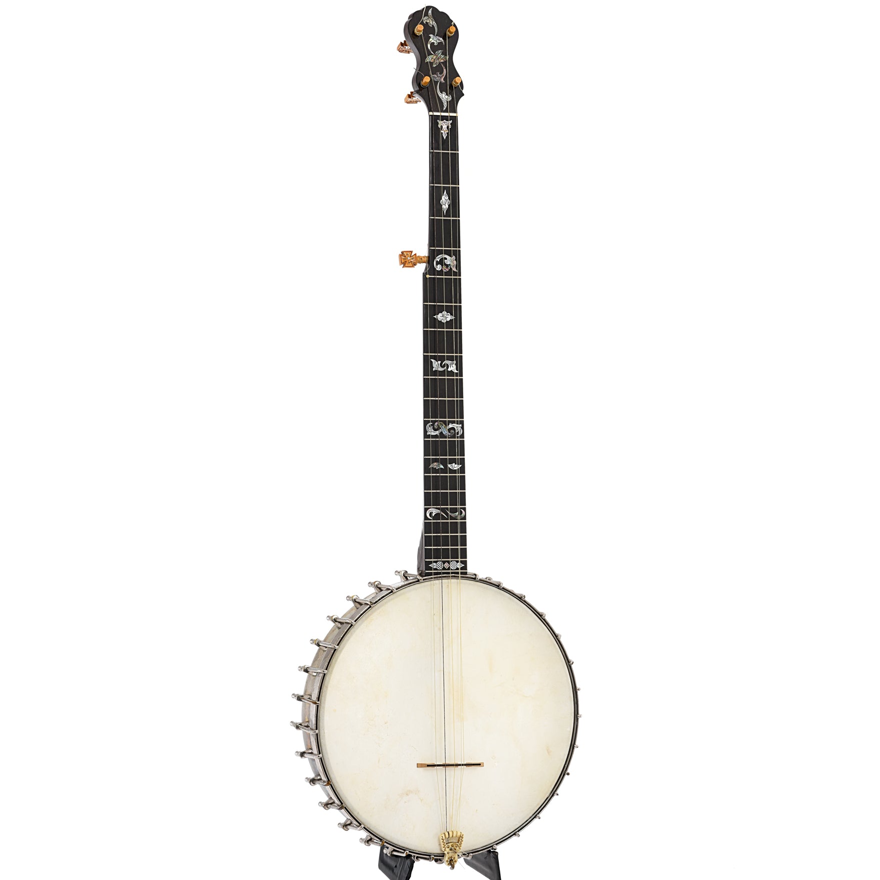Full front and side of A.C. Fairbanks Electric #3 Openback Banjo (c.1892-93)