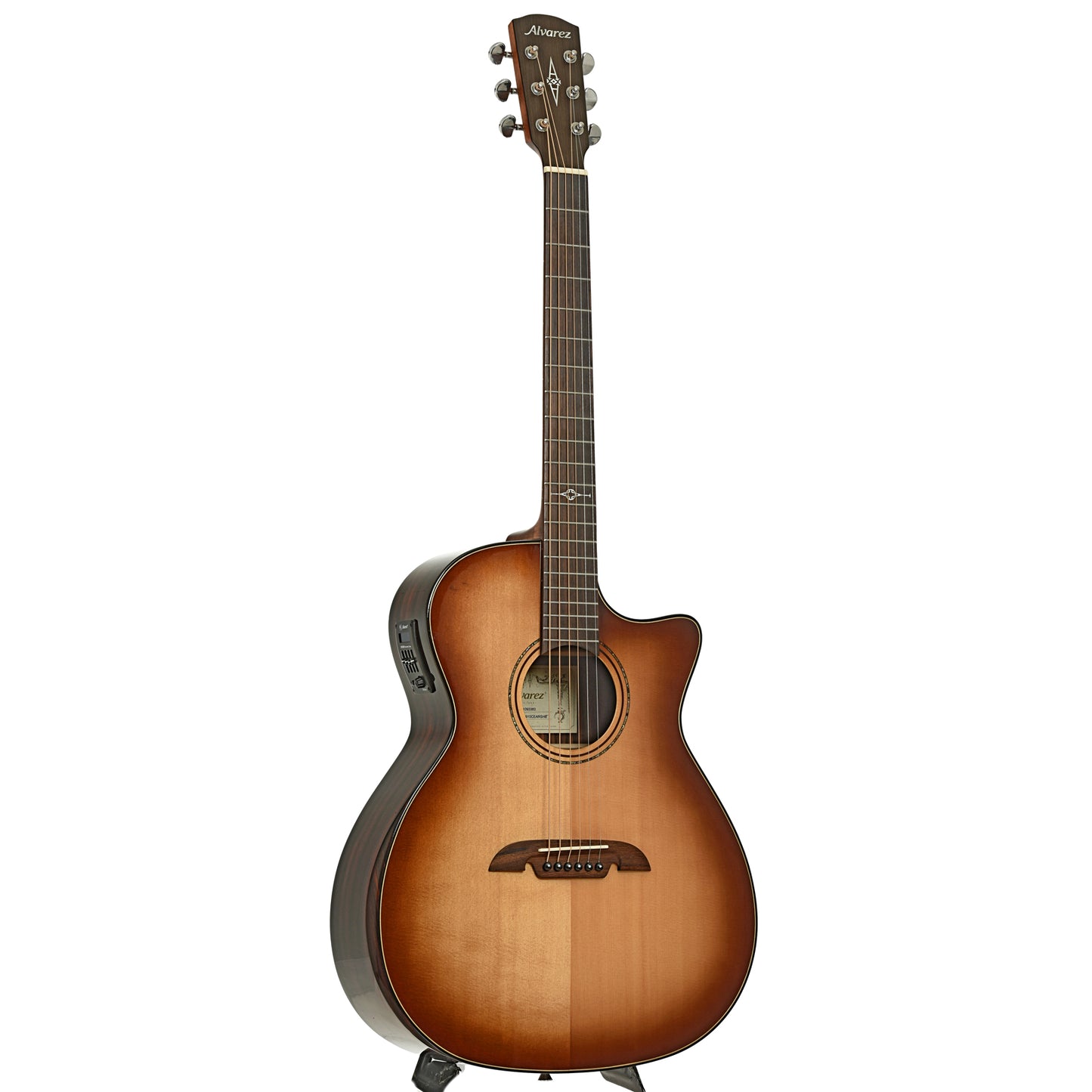 Full front and side of Alvarez AGE910CE Artist Elite Acoustic-Electric Guitar