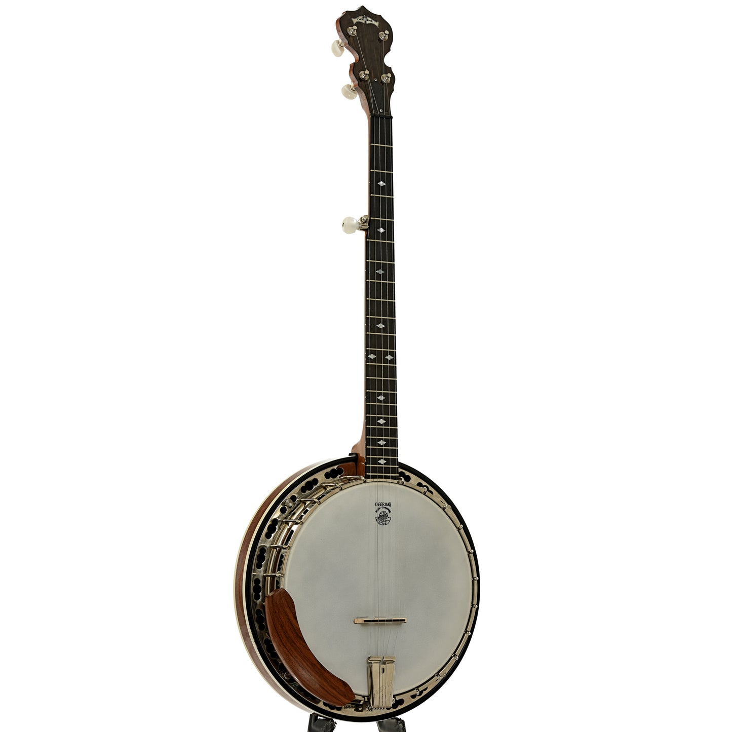 Full front and side Deering Deluxe Resonator Banjo