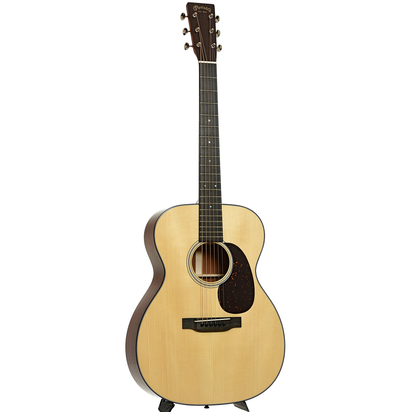 Full front and side of Martin Custom Shop 000-18 Authentic, Sinker Mahogany, Acoustic Guitar 