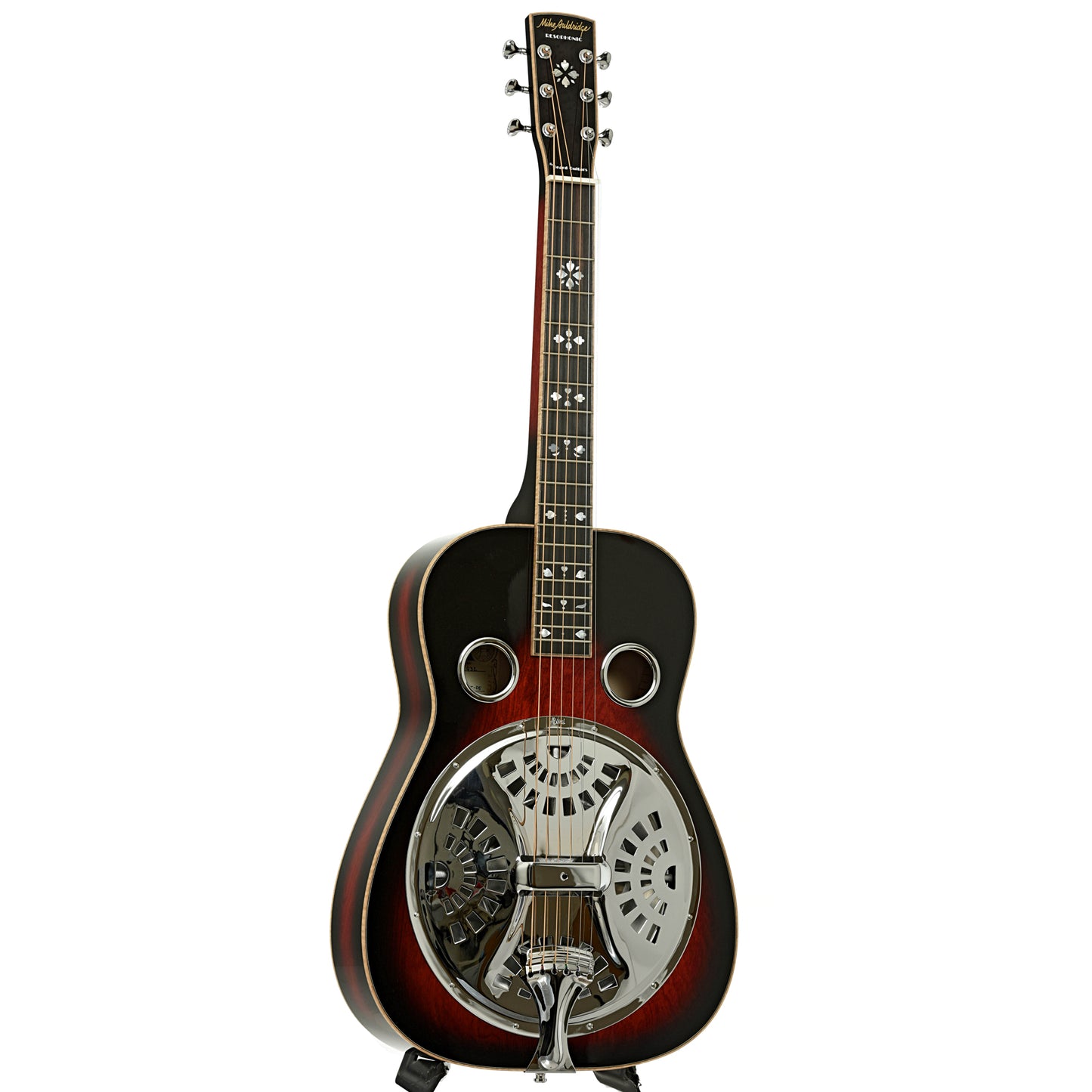 Full front and side of Beard "Mike Auldridge" MA-6 Squareneck Resonator Guitar Scarlet Sunburst