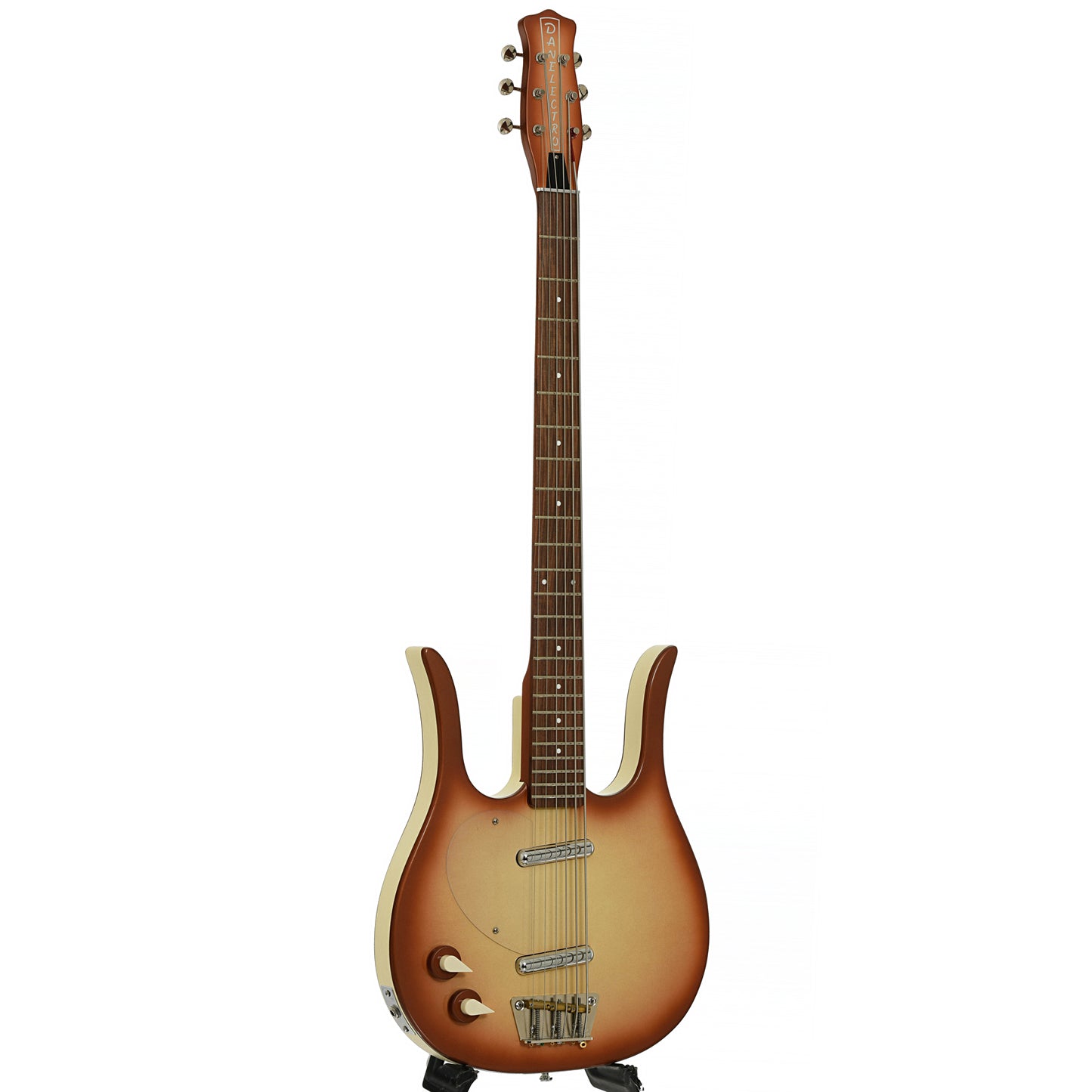 Full front and side of Danelectro Longhorn 6-String Electric Bass LH