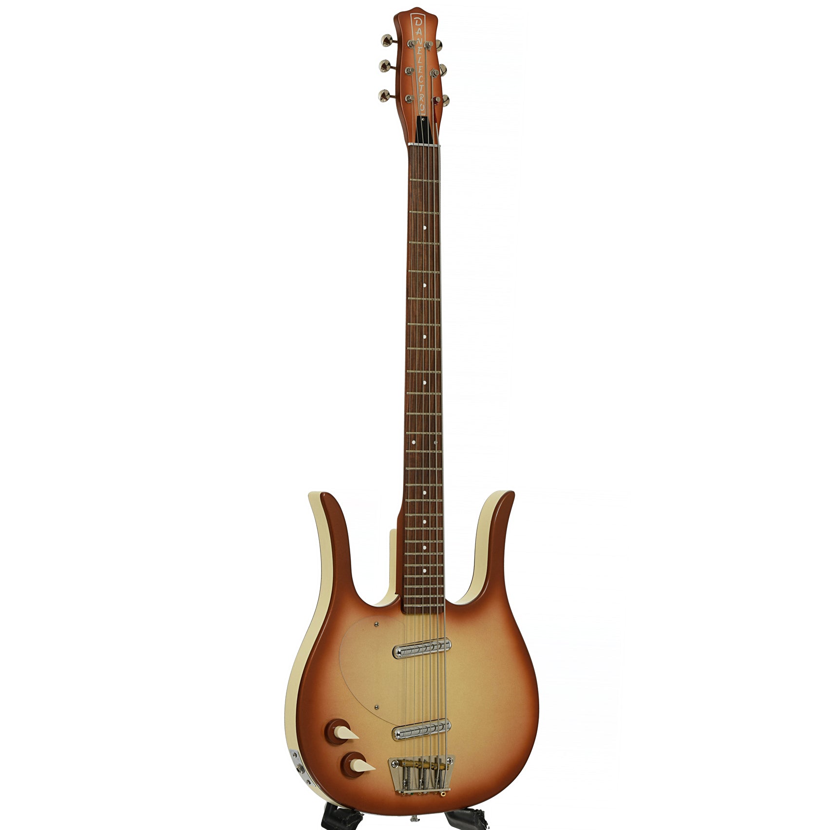 Full front and side of Danelectro Longhorn 6-String Electric Bass LH