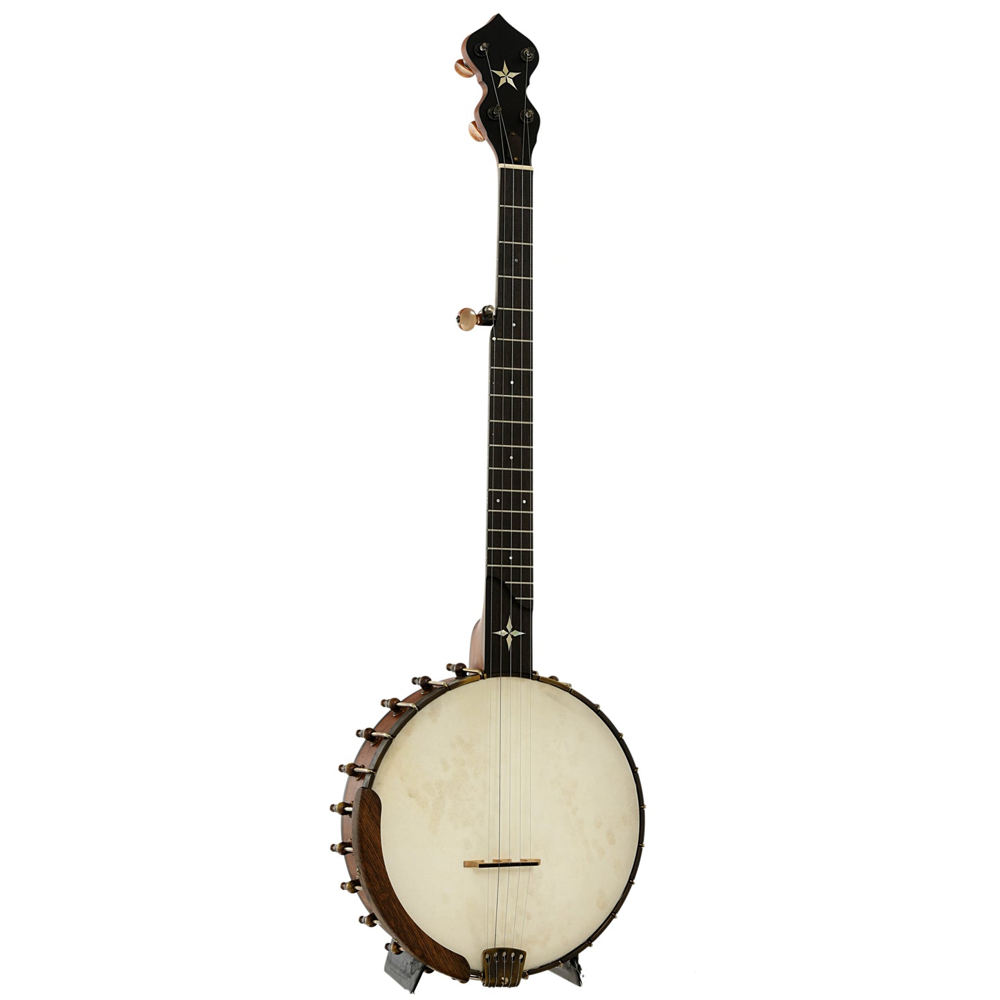 Full front and side of Ome Wizard Cherry 11" Open Back Banjo 