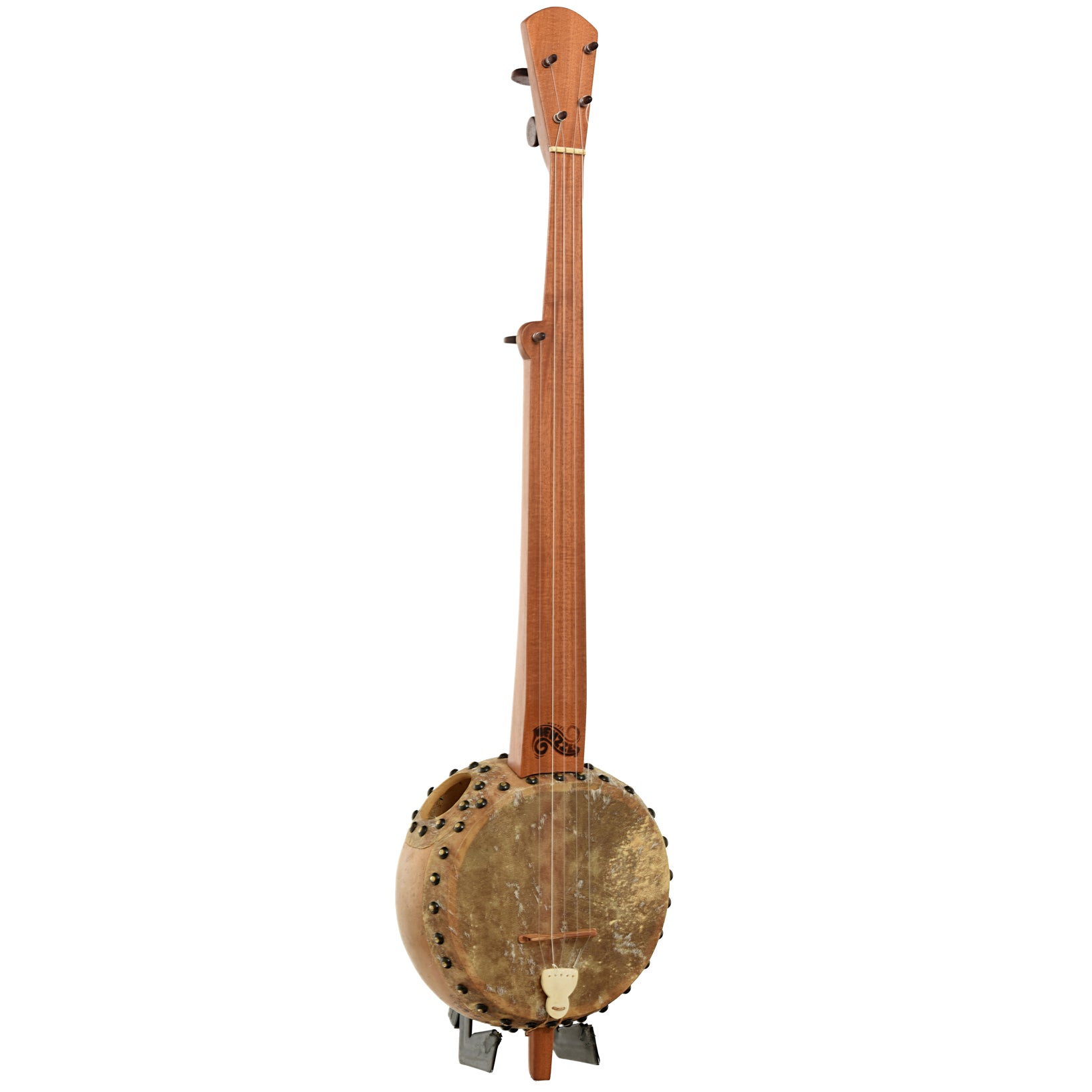 Full front and side of Menzies Fretless Gourd Banjo 