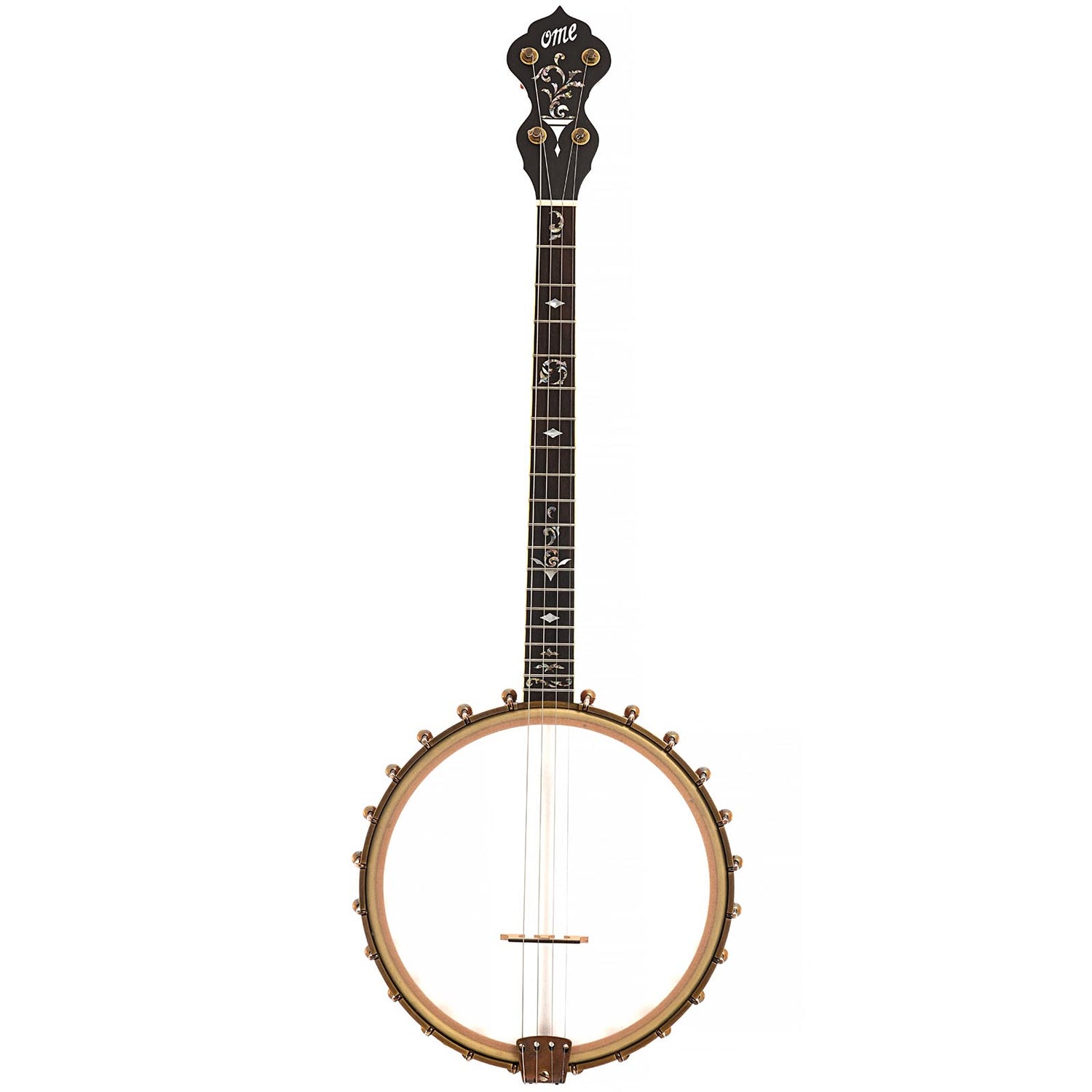 Full front of Ome Sweetgrass 11" Tenor Banjo & Gigbag - Curly Maple