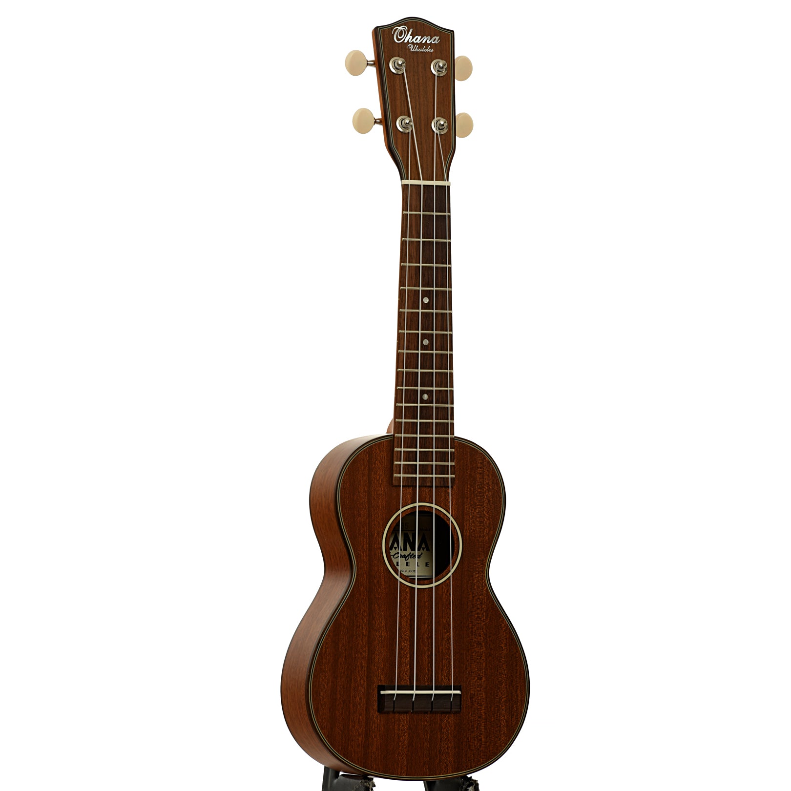 Full front and side of Ohana SK-35S Soprano Ukulele